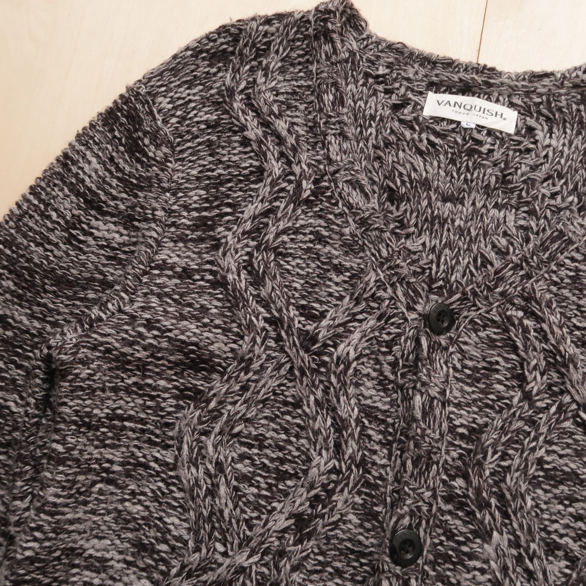 Japanese Brand 1990s Vanquish Japan - Cable Knit Cardigan CDG Size US L / EU 52-54 / 3 - 5 Thumbnail