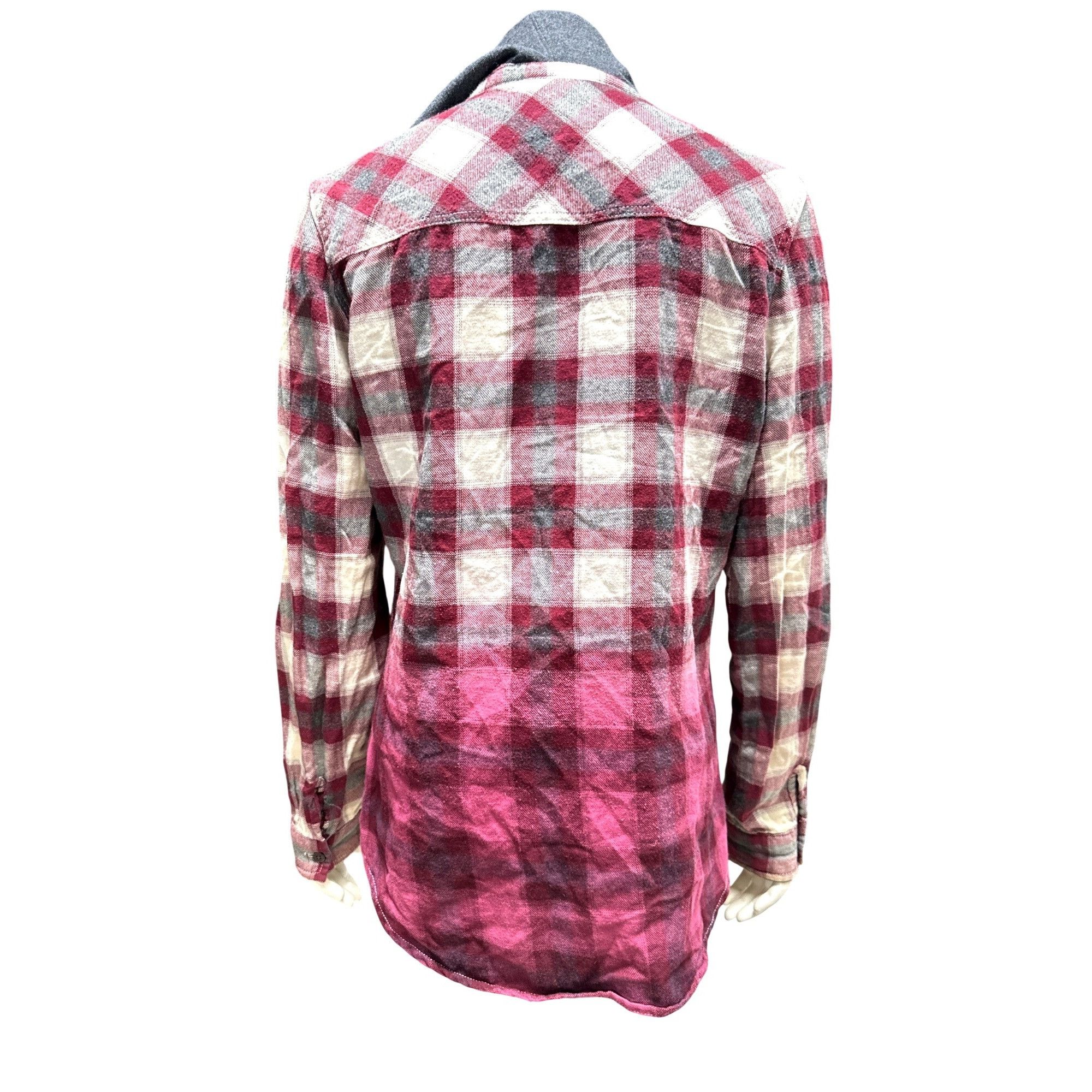 Empyre Empyre Hooded Plaid Flannel Shirt Jacket Burgundy Gray Ombre Size S / US 4 / IT 40 - 5 Thumbnail