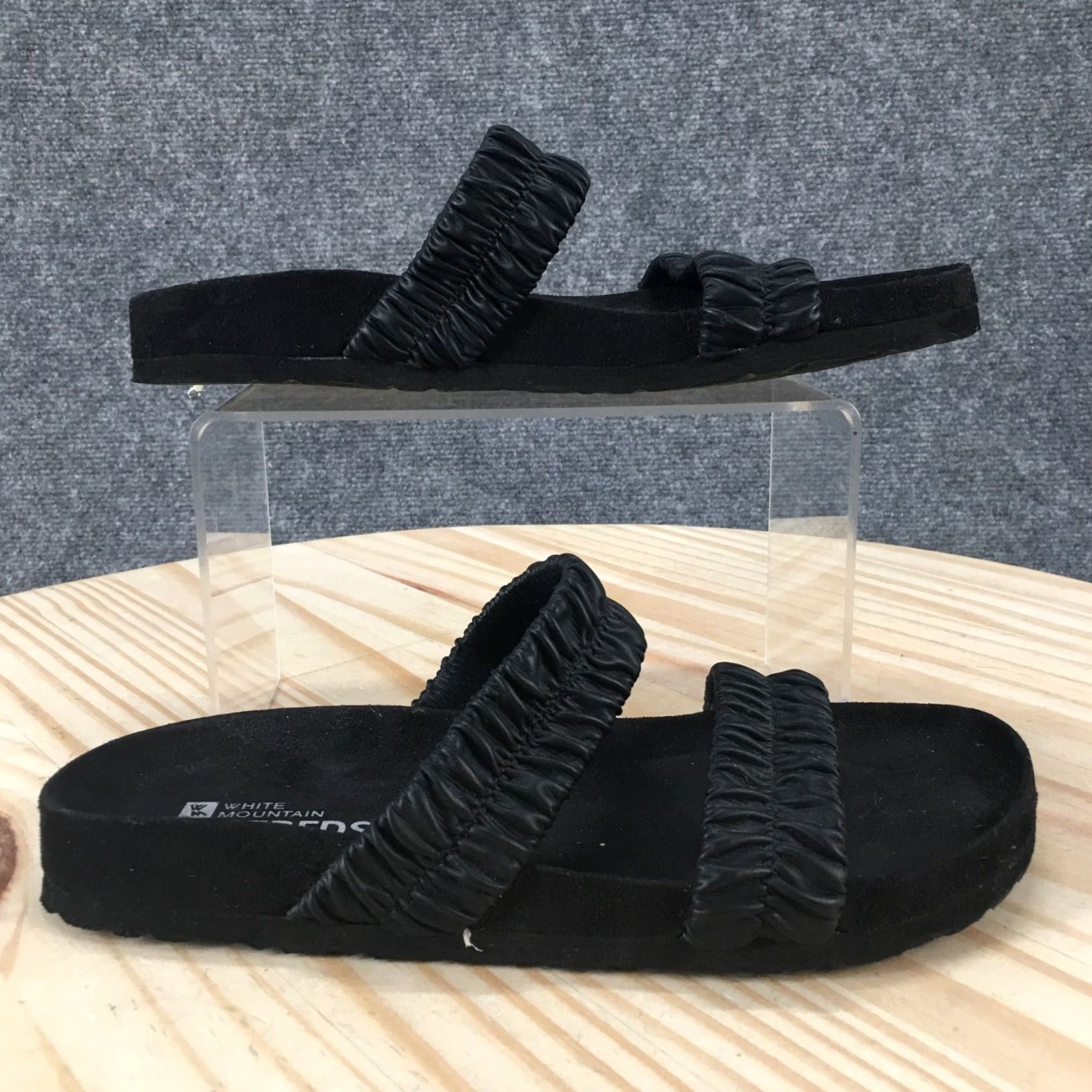 Vintage White Mountain Sandals Slide Womens 7 Black Footbed Double Strap Open Toe Casual Size US 5 / IT 35 - 2 Thumbnail