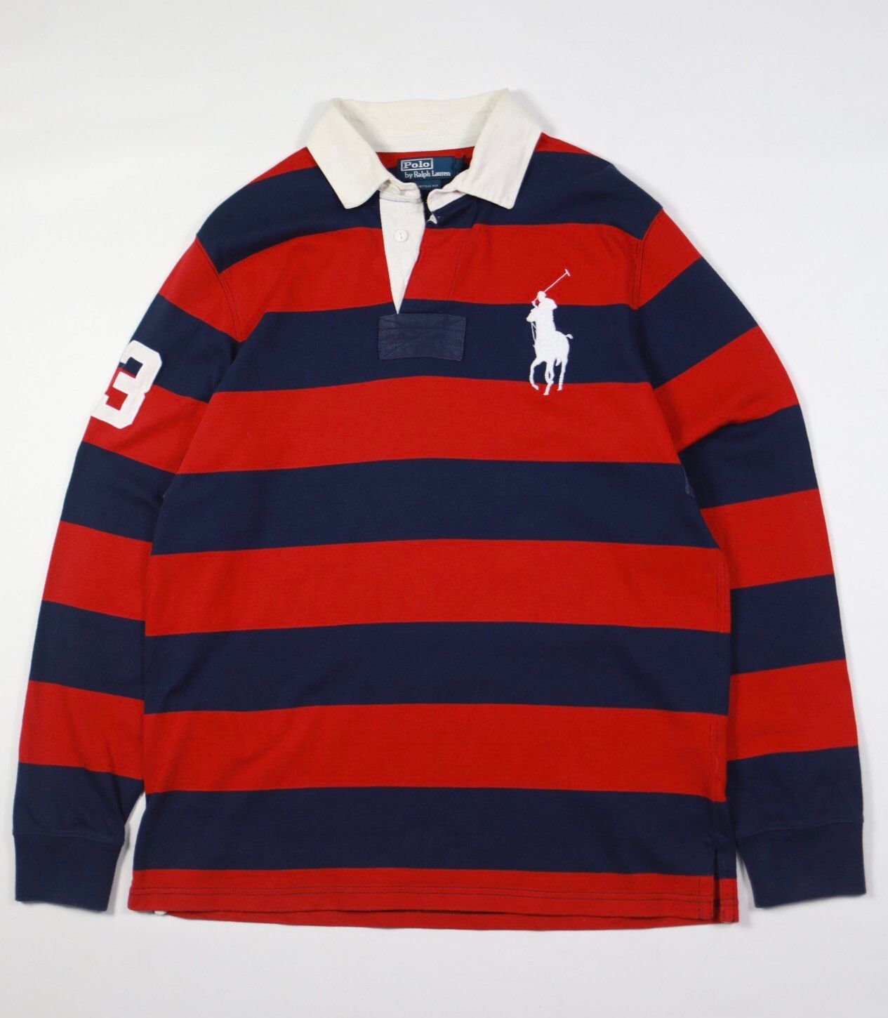 Pre-owned Polo Ralph Lauren Vintage 90's T Striped Longsleeve Rugby Prl In Navy/red