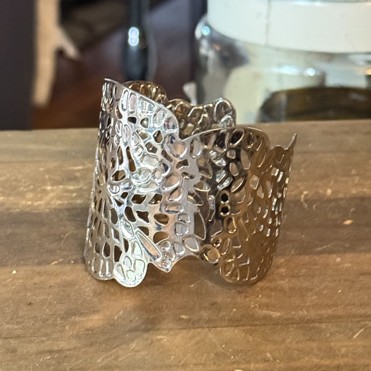 Vintage Vintage silver tone filigree wide cuff bracelet Size ONE SIZE - 5 Thumbnail