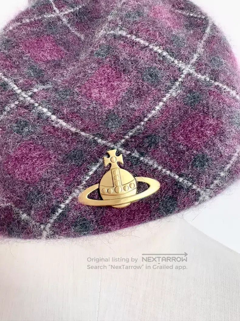 Vivienne Westwood Vivienne Westwood Dark Purple Plaid Saturn Beret with Pom Size ONE SIZE - 5 Thumbnail