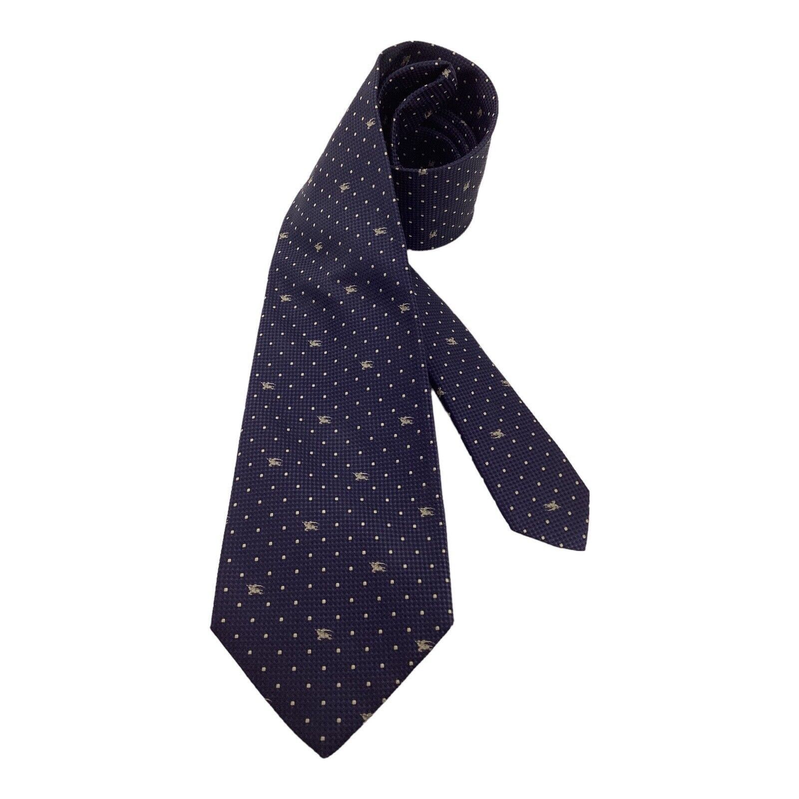 Burberry BURBERRY LONDON Navy Polka Dot Monogrammed Luxury Silk Tie I Size ONE SIZE - 1 Thumbnail