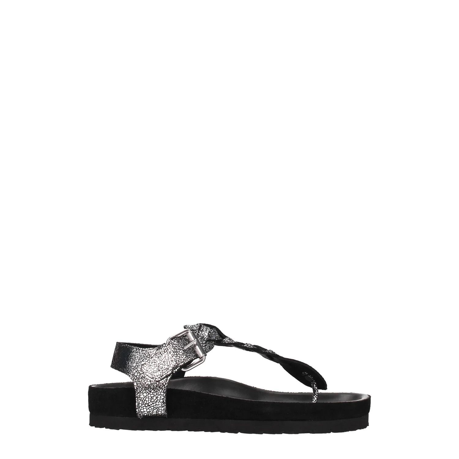 ob1o1e1124 Suede Flip Flops in Black Silver