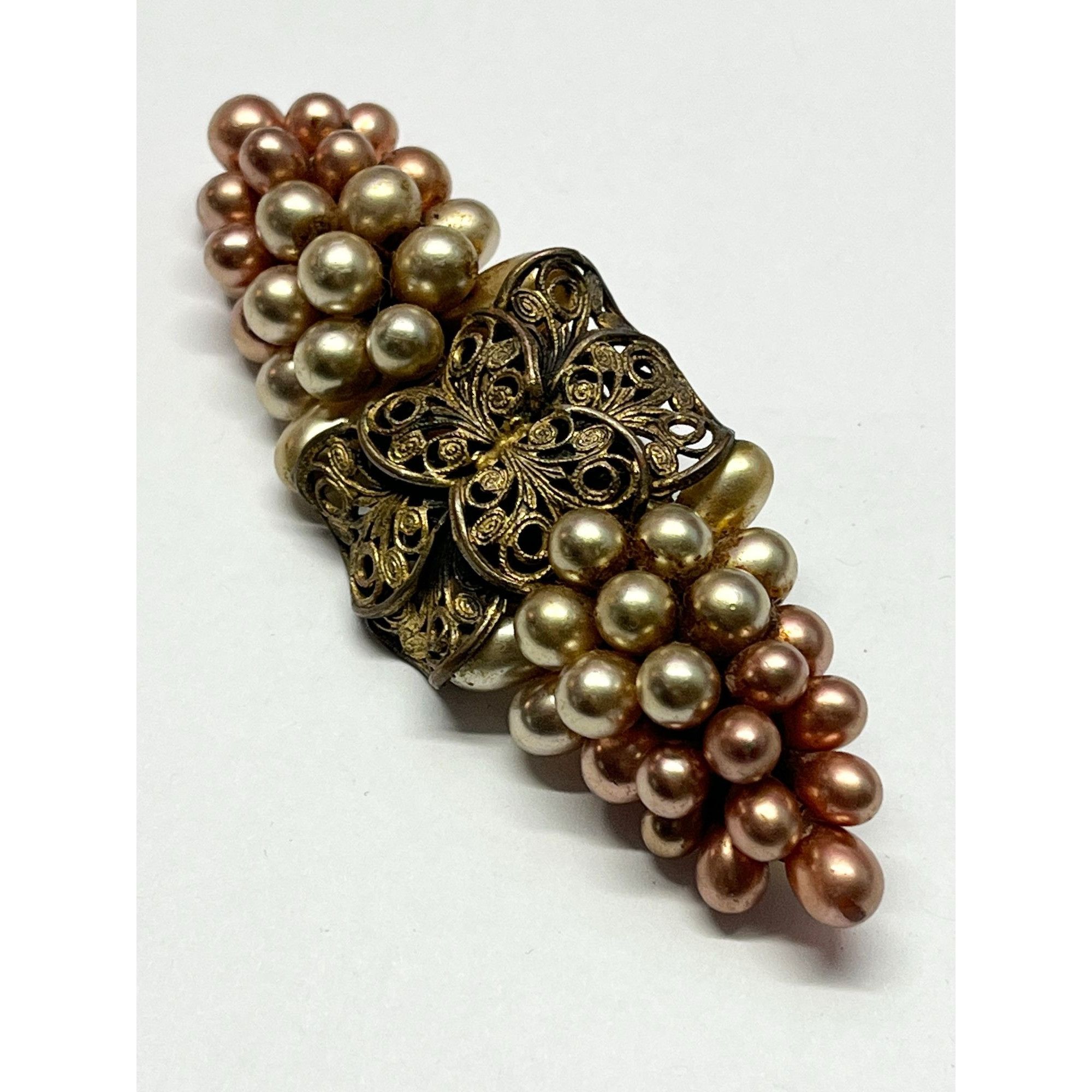 Estate pearl beaded filigree brooch pin