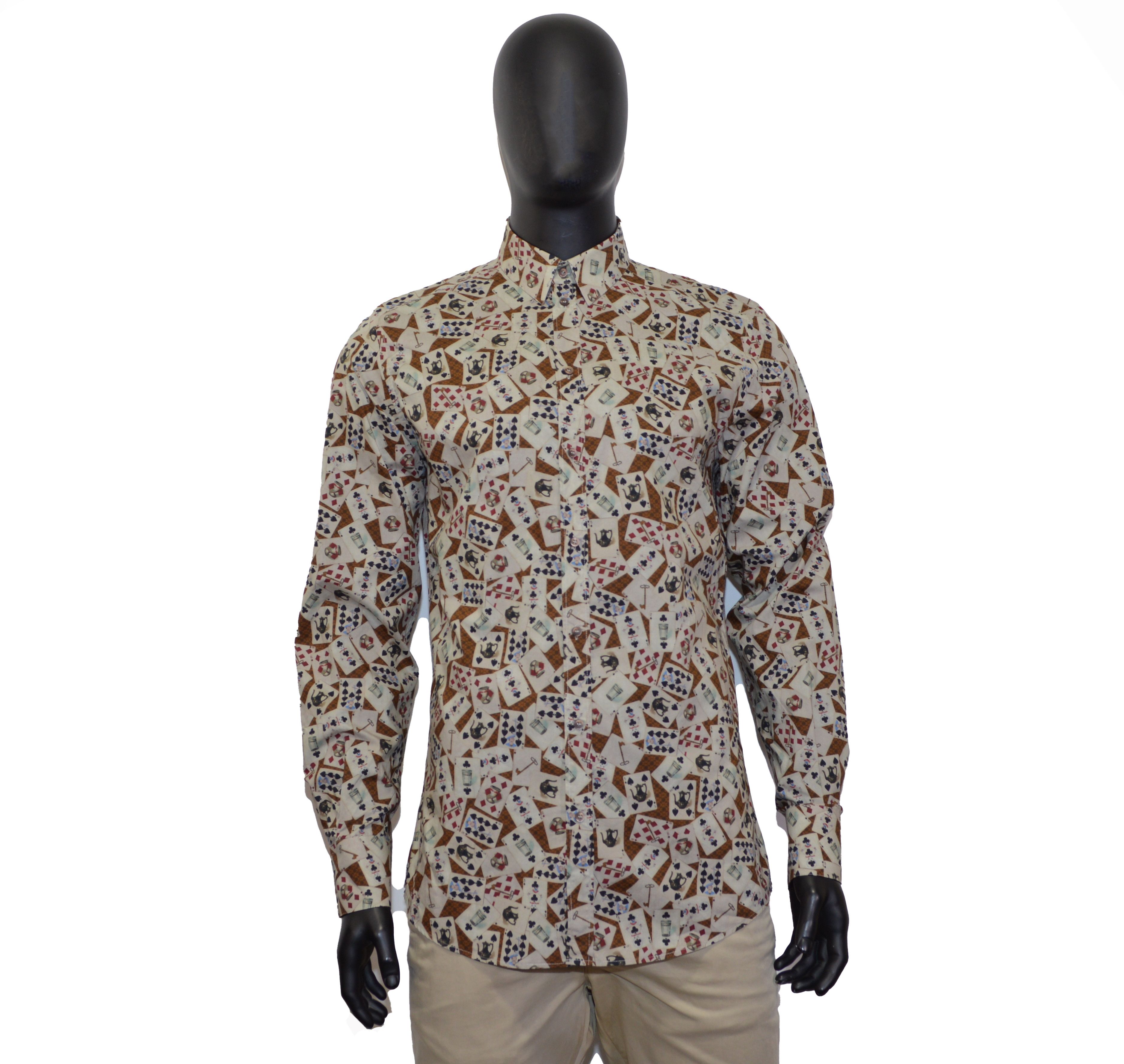 Dolce & Gabbana Men's Dolce & Gabbana Gold Dress Shirt 42 16.5 Cards Print Size US L / EU 52-54 / 3 - 1 Thumbnail