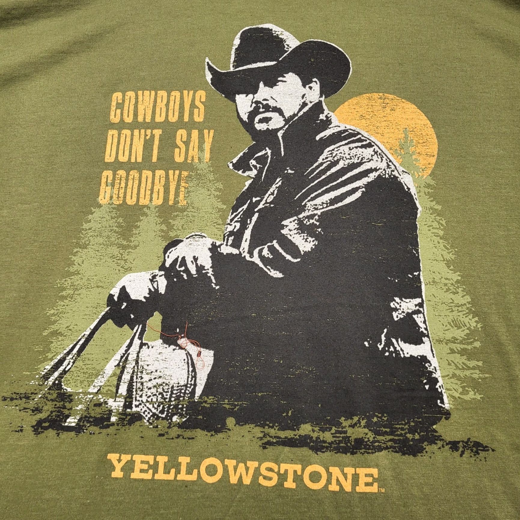Vintage Yellowstone Tshirt Mens XL Green "Cowboys Don't Say Goodbye" Graphic Horse T-Shirt Regular Crew Neck Short Sleeve Size US XL / EU 56 / 4 - 2 Thumbnail