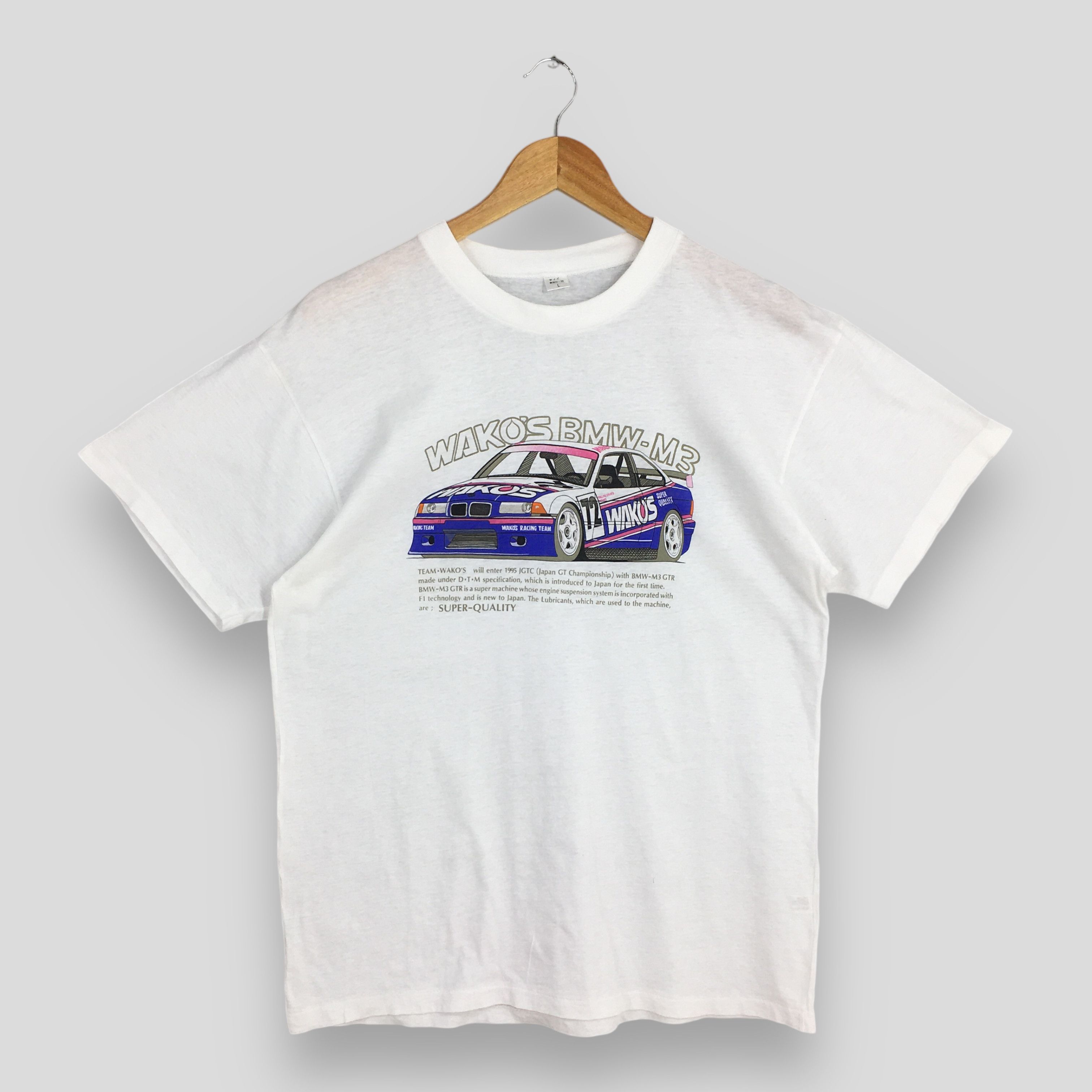 BMW × Formula 1 Vintage 90's Wakos BMW M3 Japan GT White T shirt Large Size US L / EU 52-54 / 3 - 1 Thumbnail