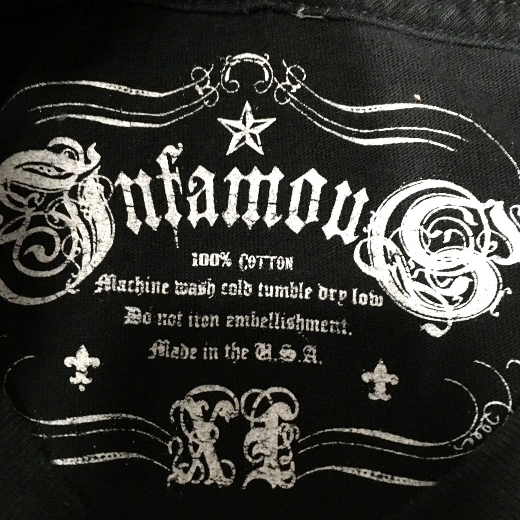 Vintage Infamous Mens T Shirt XL Black Short Sleeve Skate Star graphic artist design Size US XL / EU 56 / 4 - 2 Thumbnail