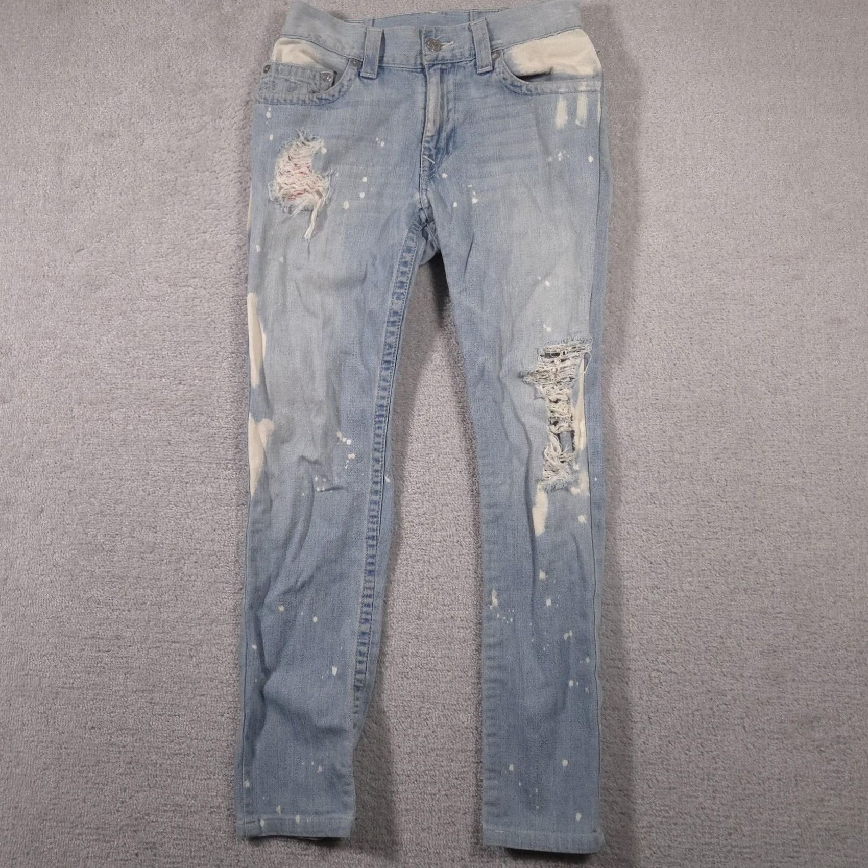 True Religion VINTAGE True Religion Jeans Mens Slim Denim 33 Light Wash Distressed Paint Splatter Size US 33 - 2 Thumbnail