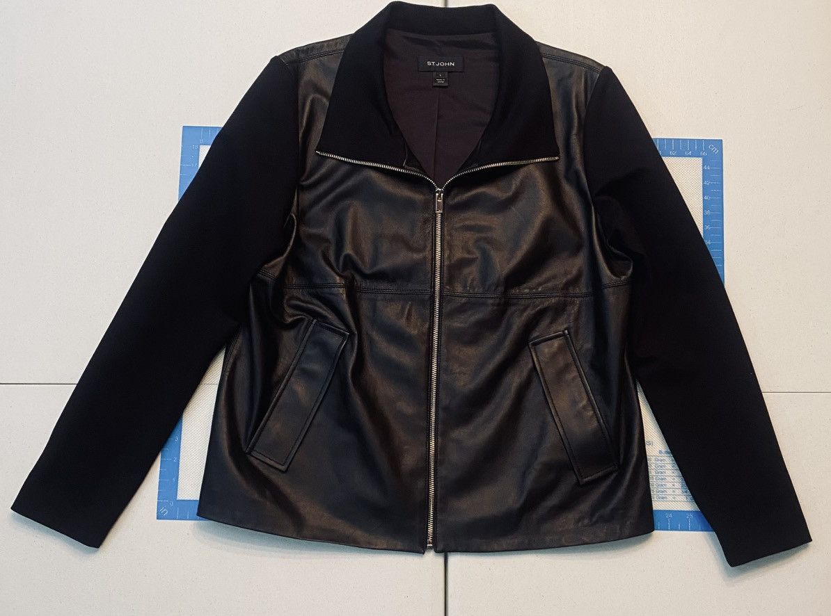 St. John St. John Black Napa Leather Funnel Neck Jacket Lg Size L / US 10 / IT 46 - 7 Thumbnail