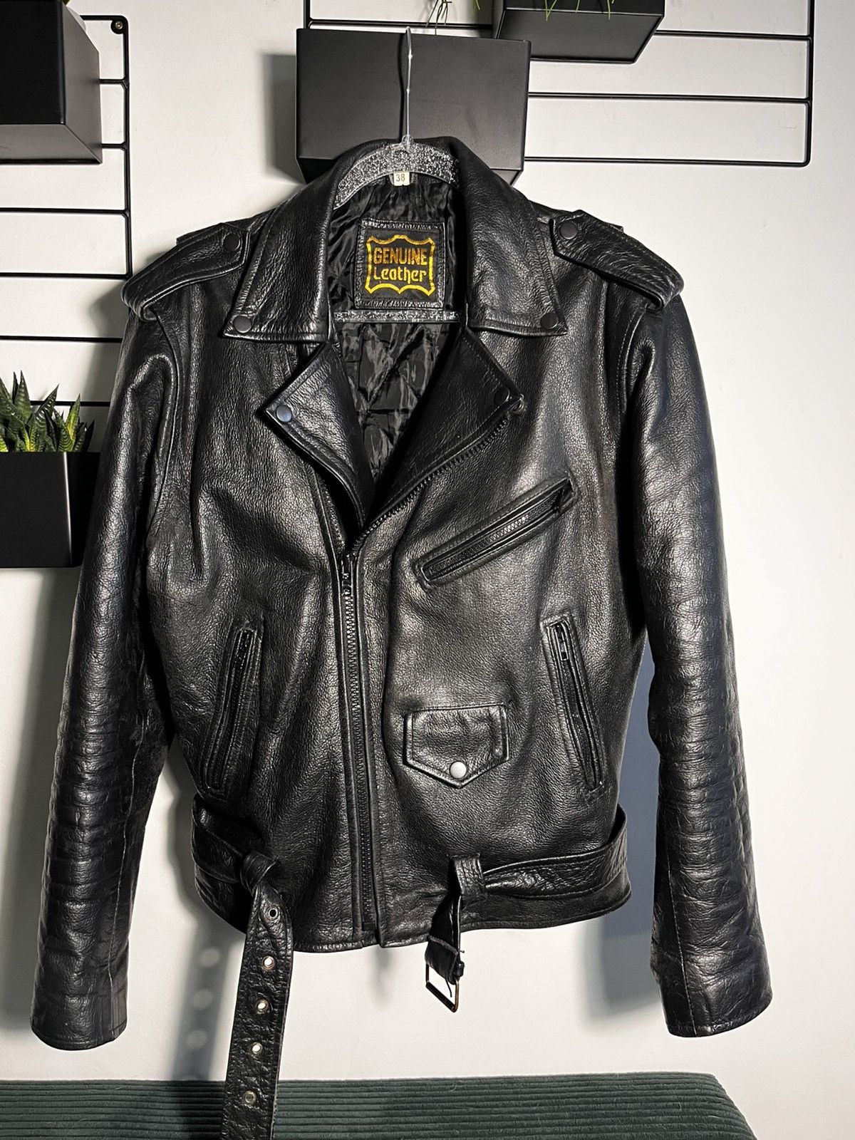 Genuine Leather Jacket real leather biker vintage retro motor trash cyber Size M / US 6-8 / IT 42-44 - 2 Thumbnail