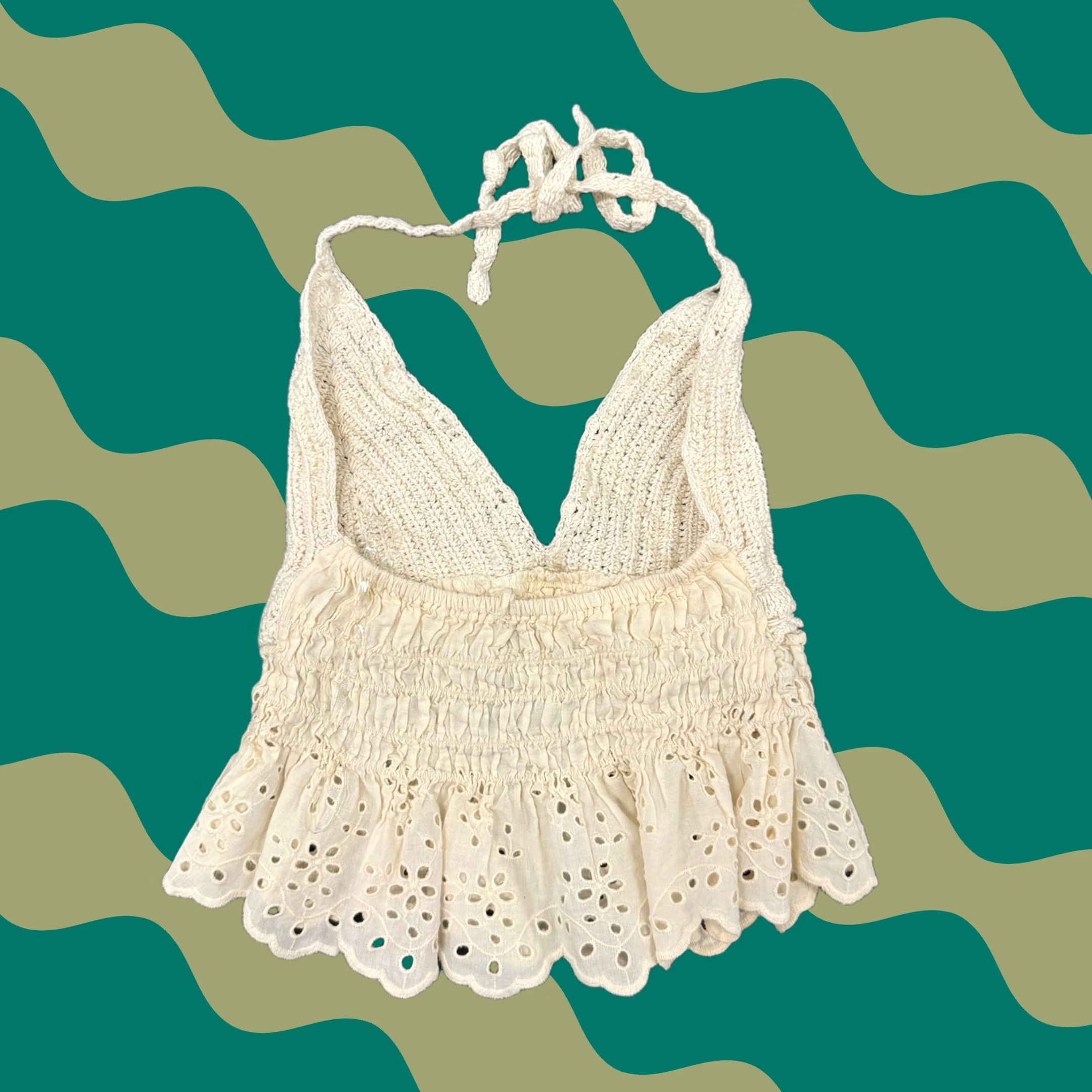 Rsq VINTAGE RSQ Crochet Boho Halter Top Tank XXS Beige Floral Whimsy Women Size XXS / US 00 / IT 34 - 1 Thumbnail
