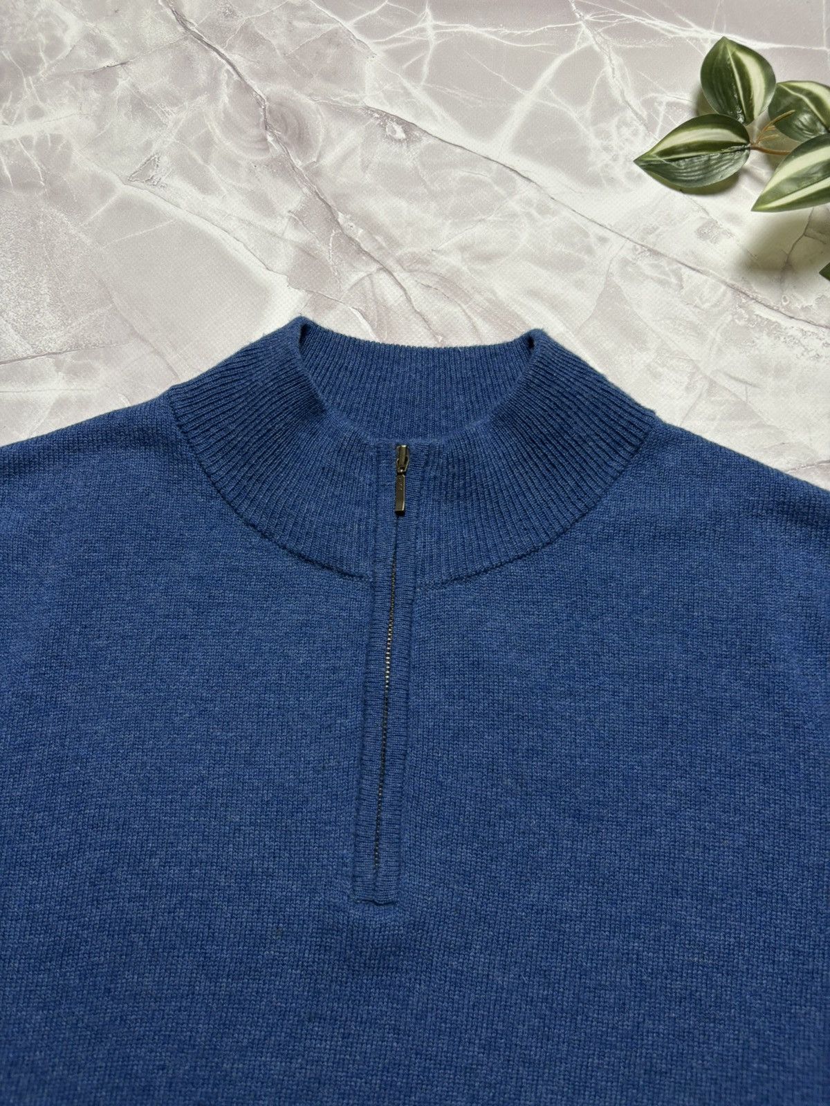 Designer WoolOvers Merino Wool Cashmere Half Zip Sweater Blue Mens XL Size US XL / EU 56 / 4 - 4 Thumbnail
