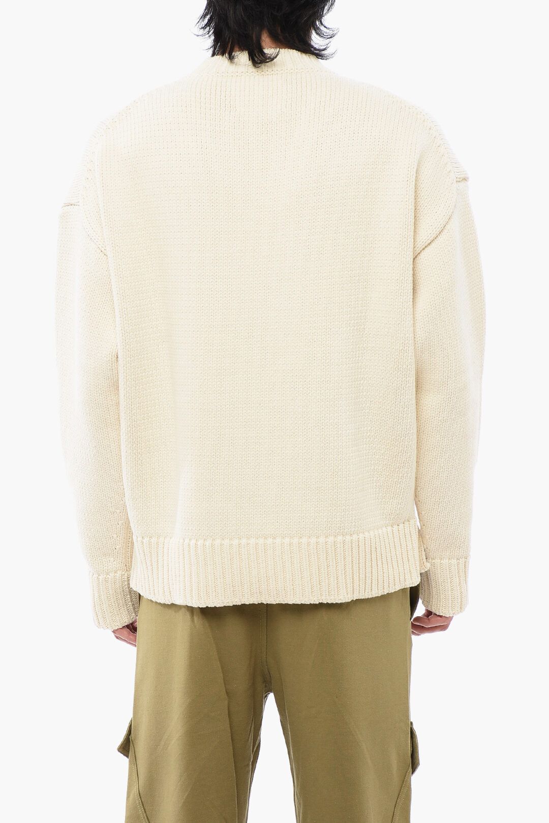 Jil Sander og1mm0625 Crewneck Chunky Cotton Blend Sweater in Off White Size US M / EU 48-50 / 2 - 2 Thumbnail