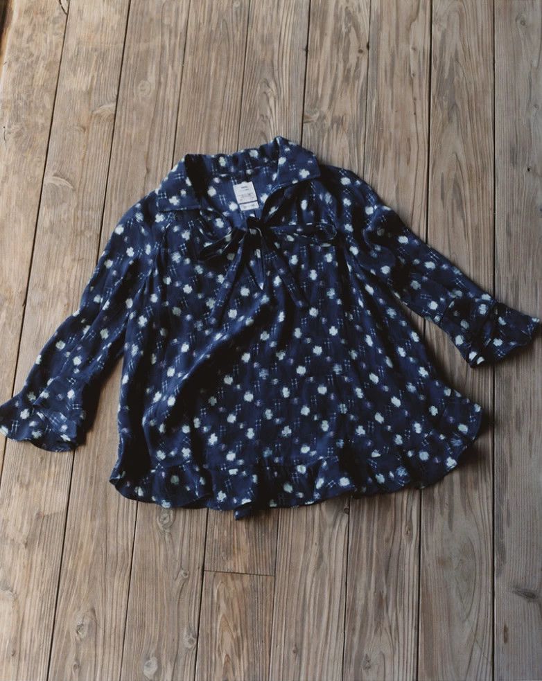 Visvim navy silk ruffle shirt by visvim Size S / US 4 / IT 40 - 1 Thumbnail