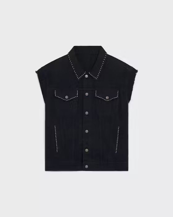 image of Celine O1W1Db10224 Denim Jacket In Black, Men's (Size Small)