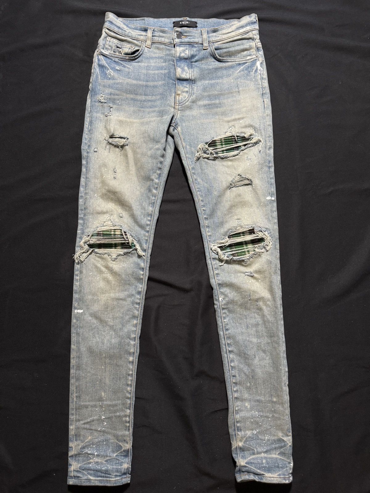 Amiri Amiri Mx1 LightWash Green Plaid Patch Jeans - Size 32 | Grailed