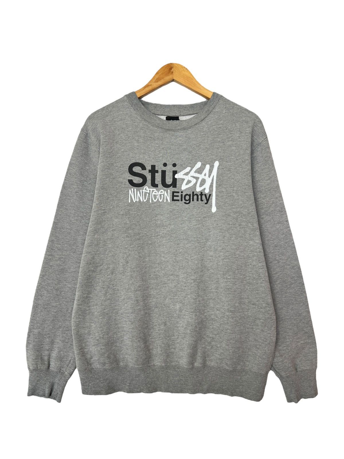 Vintage Stussy Nineteen Eight 98 Spellout Grey Sweatshirt L