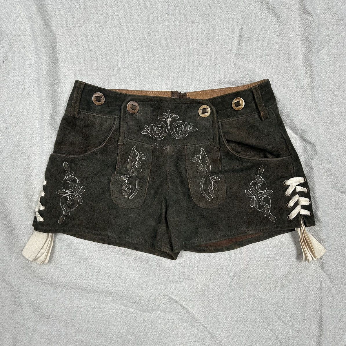 image of Insane Vintage Leather Shorts in Khaki, Women's (Size 24)