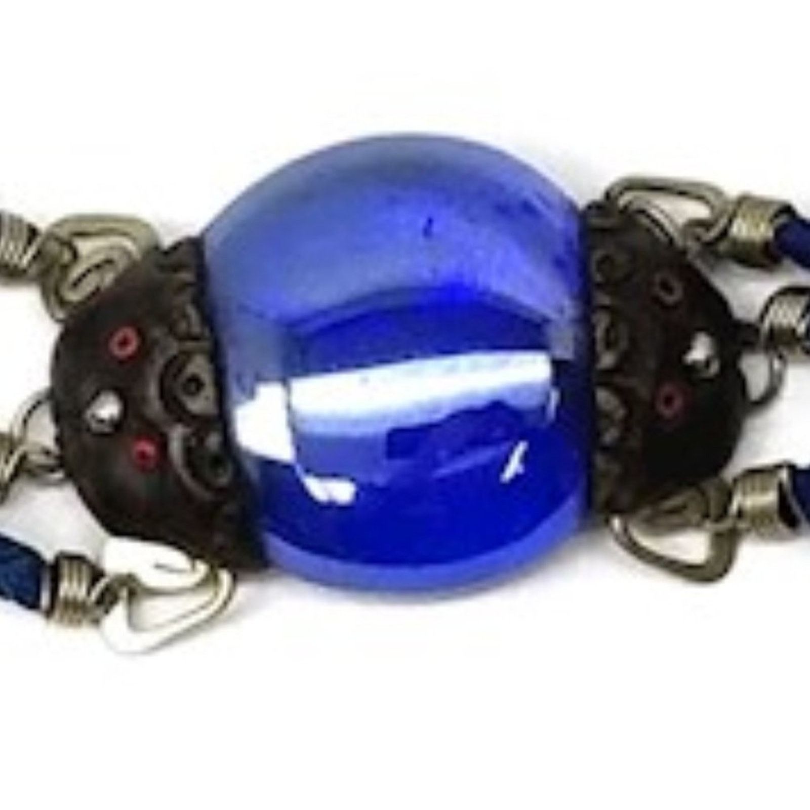 Vintage Handcrafted Cabochon Glass Leather Triple Braid Bracelet Size ONE SIZE - 6 Thumbnail