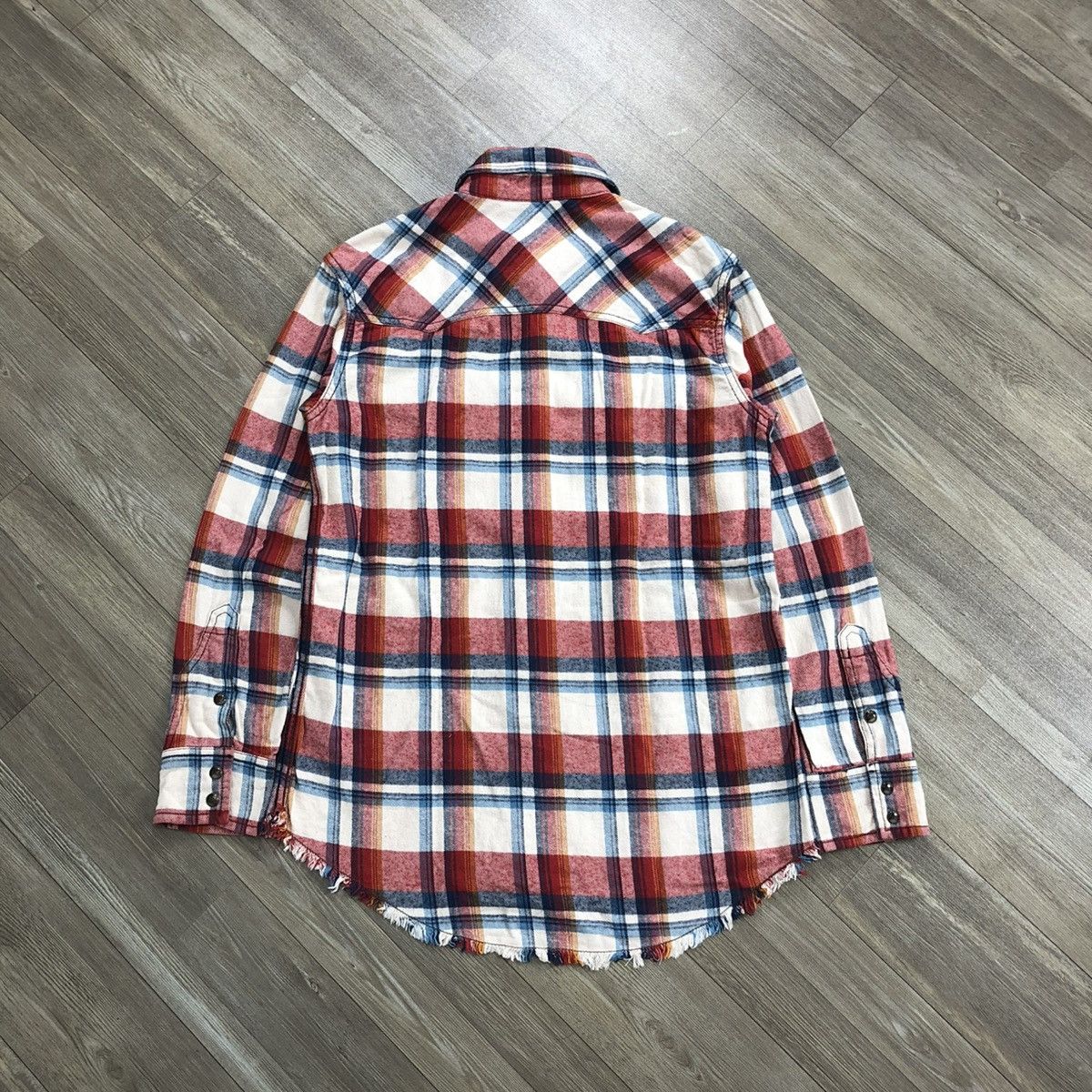 If Six Was Nine × Japanese Brand × Le Grande Bleu (L.G.B.) 2000's GOA Unfinished Plaid Punk Style Western Shirt Flannel Size US M / EU 48-50 / 2 - 15 Thumbnail