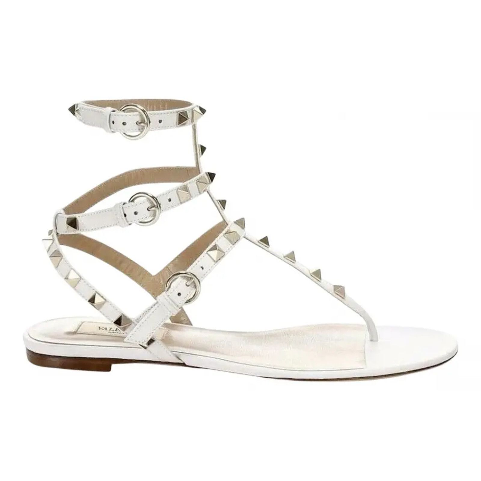 Valentino Valentino Rockstud White Leather Triple Ankle Strap Size US 5.5 / IT 35.5 - 1 Thumbnail