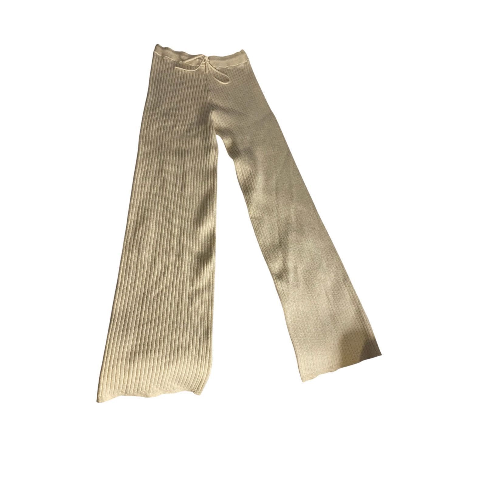 Pink Minimalist Cozy Ribbed Wide Leg Pants Cream XS Size 22" - 2 Thumbnail