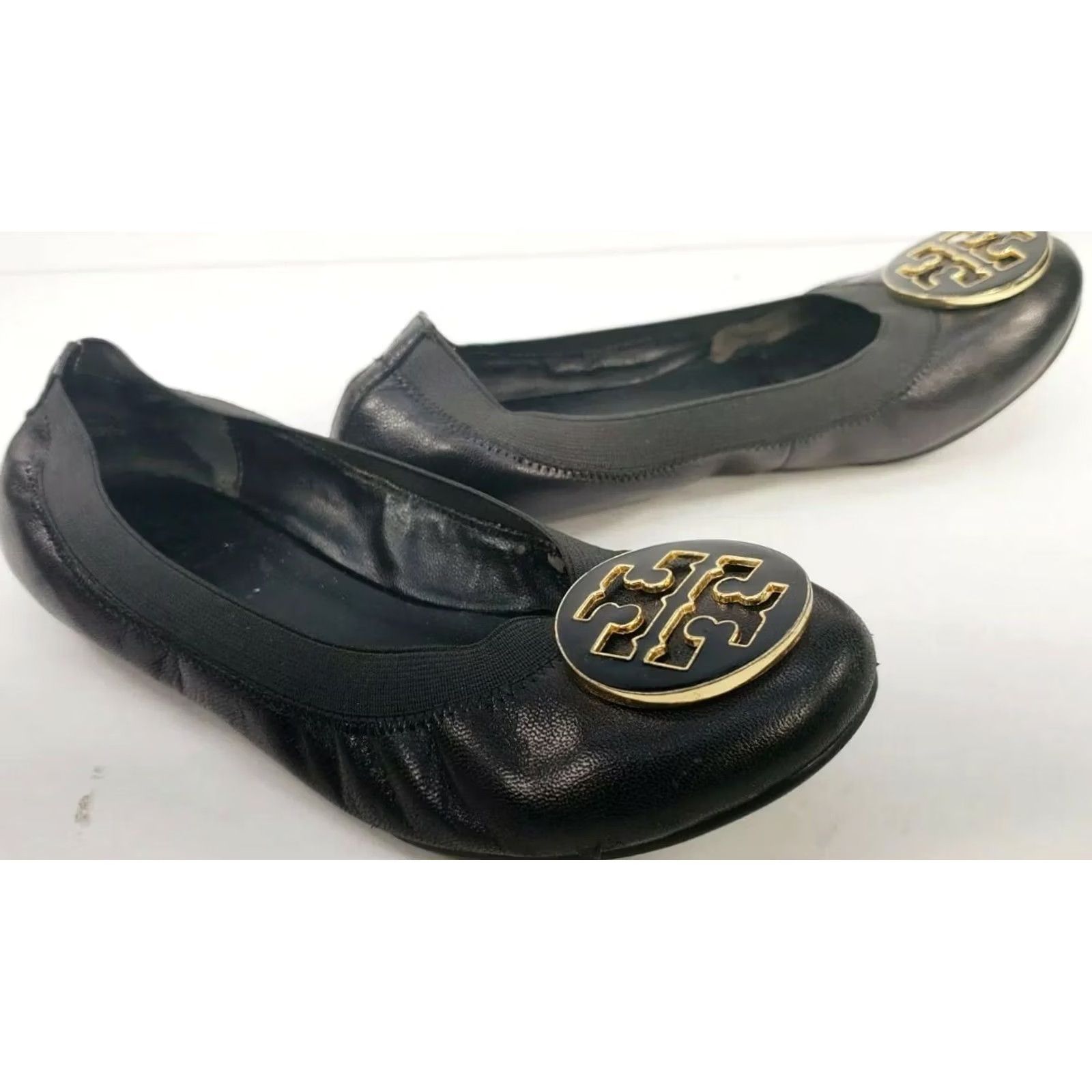 Tory Burch Tory Burch Caroline Flats Women's 7.5 Black Leather Ballet with Elastic Collar Emblem, Flat, M Black, 9.4" Soles, Pre-owned Size US 8 / IT 38 - 5 Thumbnail