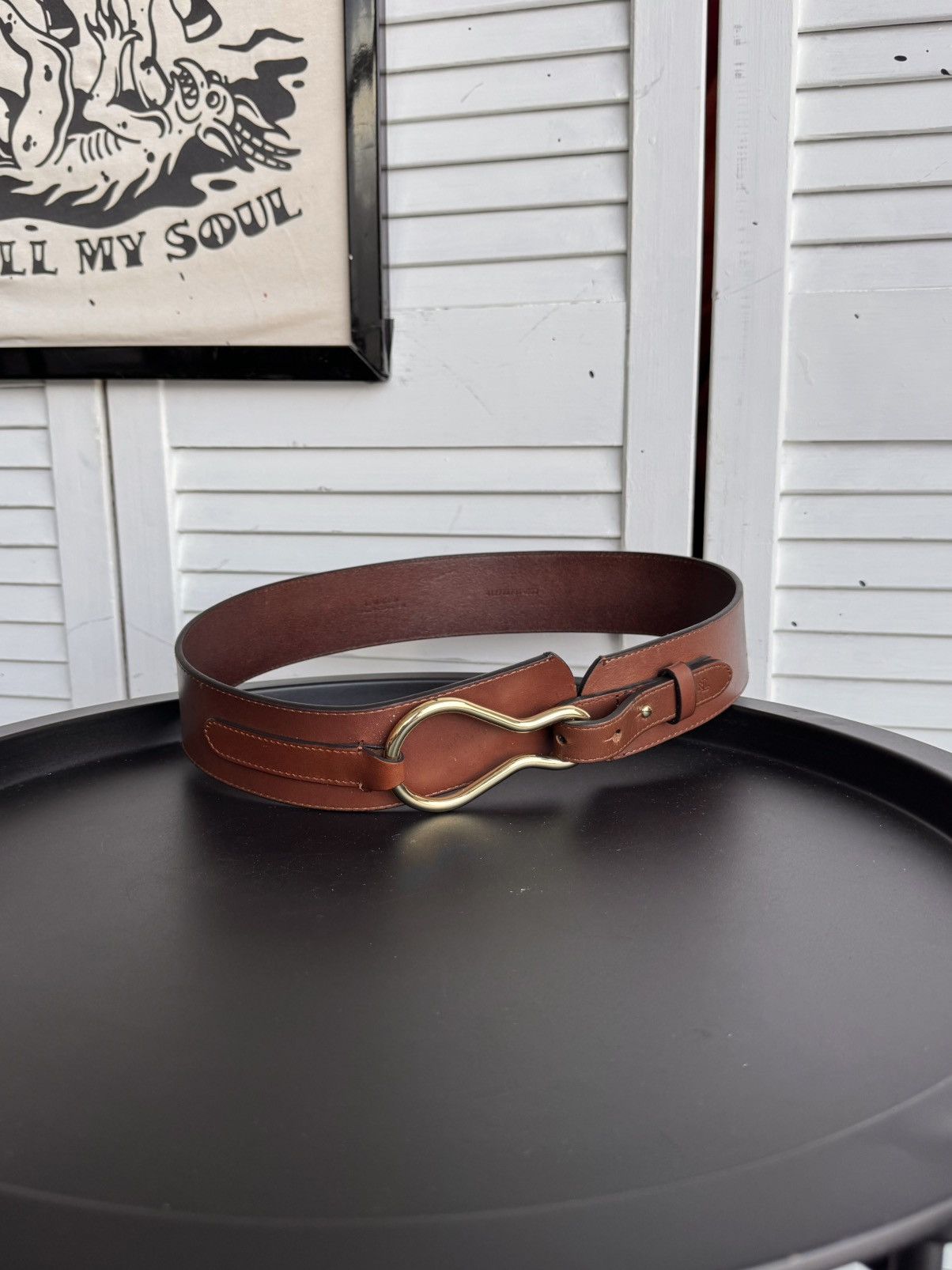 Lauren Ralph Lauren Ralph Lauren Equestrian Wide Leather Belt Gold-Tone Hook Size ONE SIZE - 4 Thumbnail