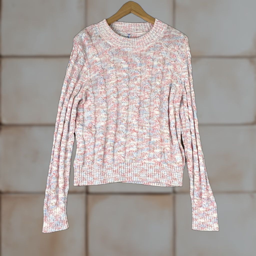 J.Crew VINTAGE J.CREW Pullover Sweater Womens Medium Pink Space Dye Cable Knit Short Crew Neck Long Sleeve Size M / US 6-8 / IT 42-44 - 1 Thumbnail