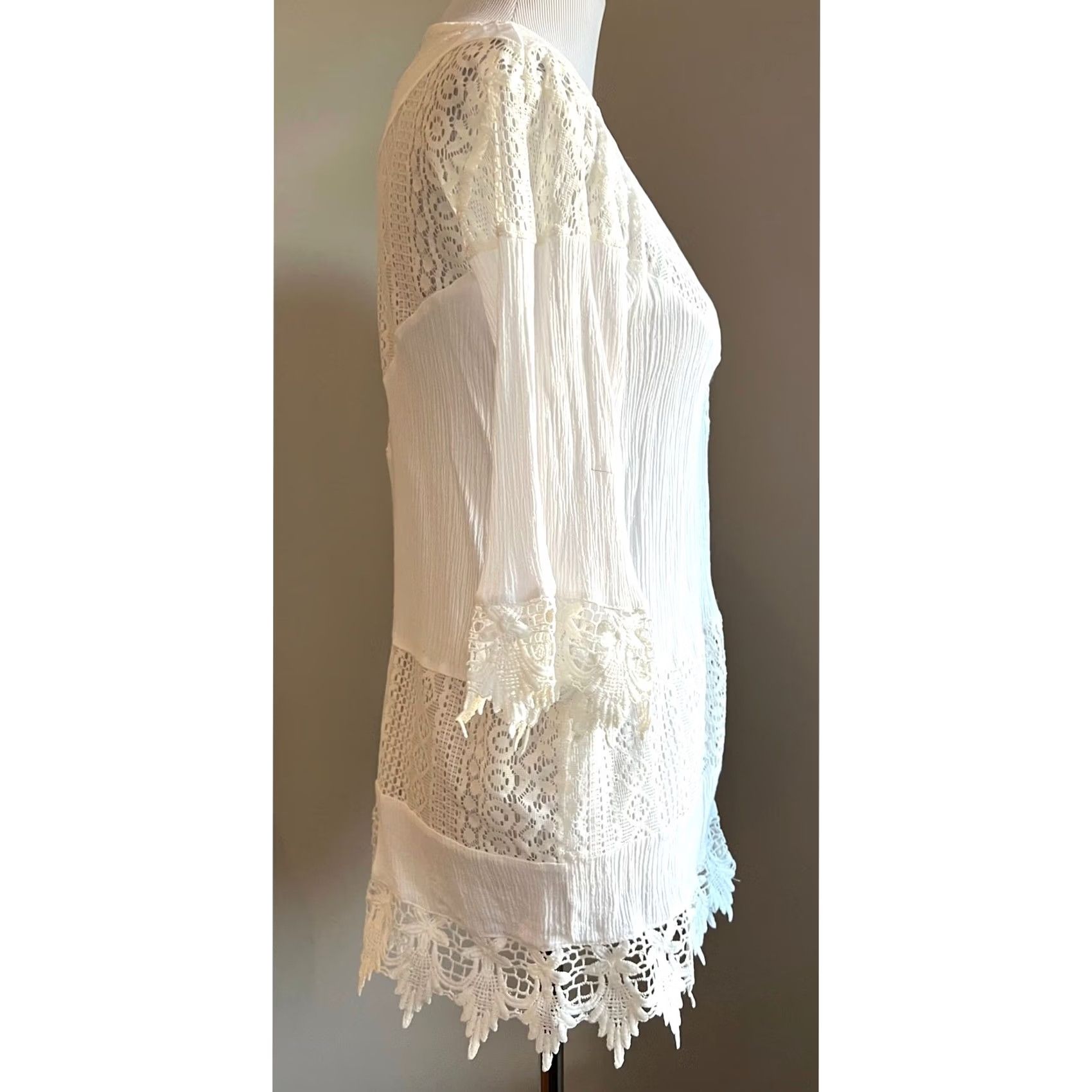 Vintage VINTAGE Crochet Lace Cardigan Kimono Cover White Moral Fiber Open Front Women’s Size M Size M / US 6-8 / IT 42-44 - 7 Thumbnail