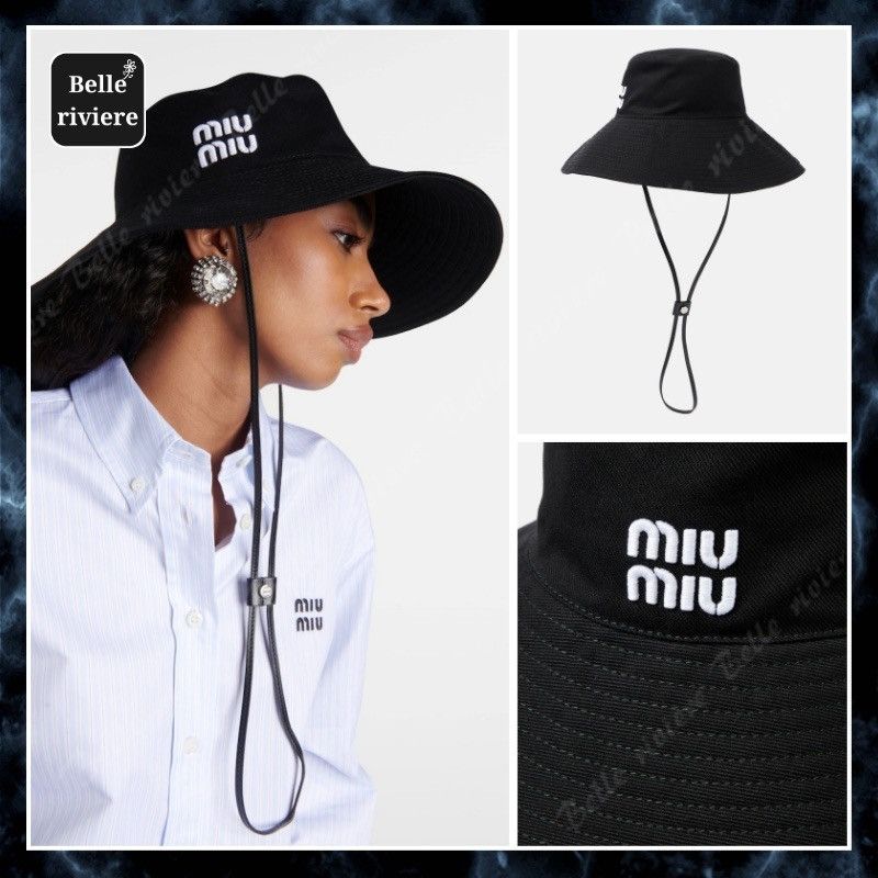 Miu Miu Miu Miu black drill bucket hat with an embroidered logo Size ONE SIZE - 6 Thumbnail
