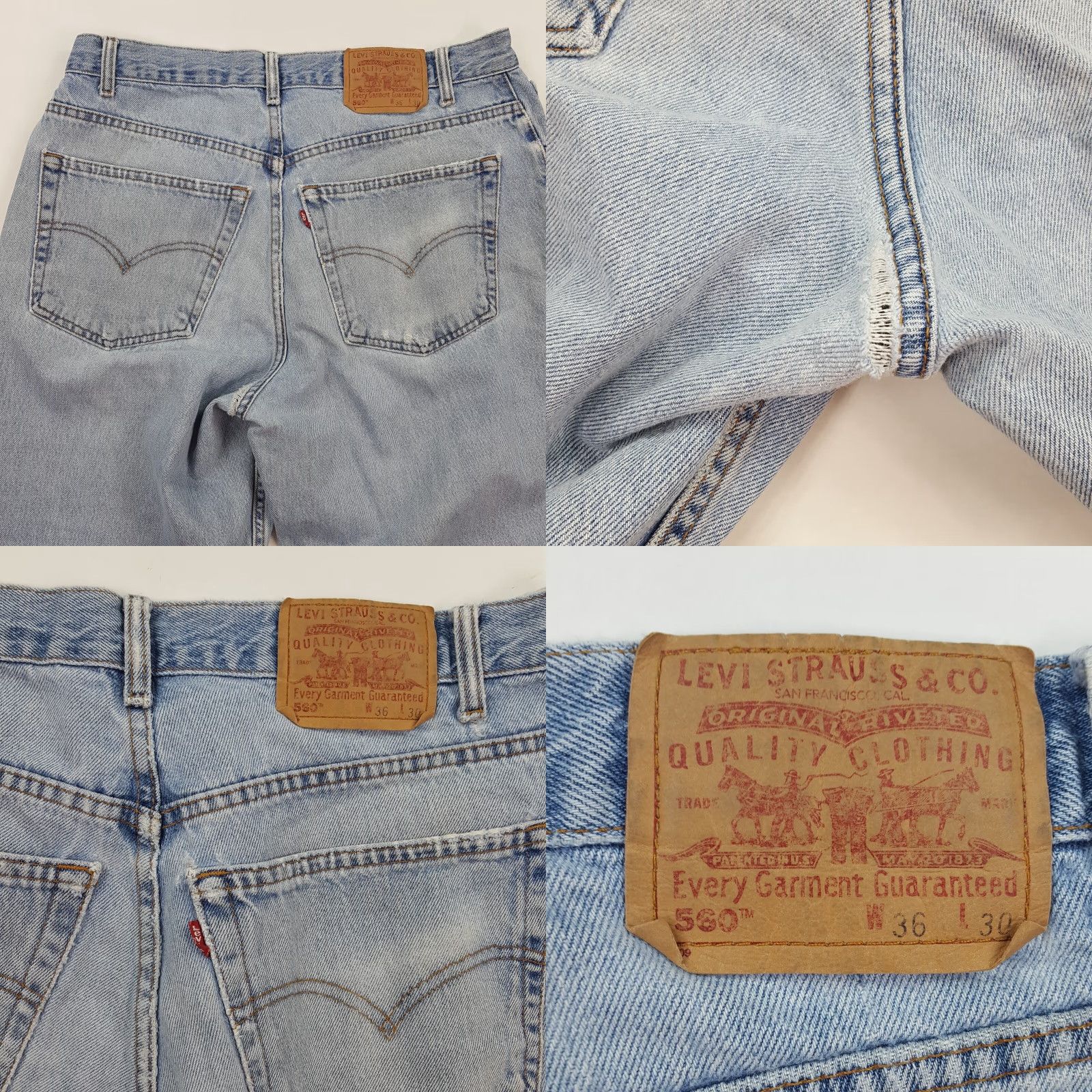 Levi's VINTAGE Levi's 550 Distressed Jeans Men 35x30 Denim 90s Relaxed Tapered Blue jeans Size US 35 - 8 Thumbnail