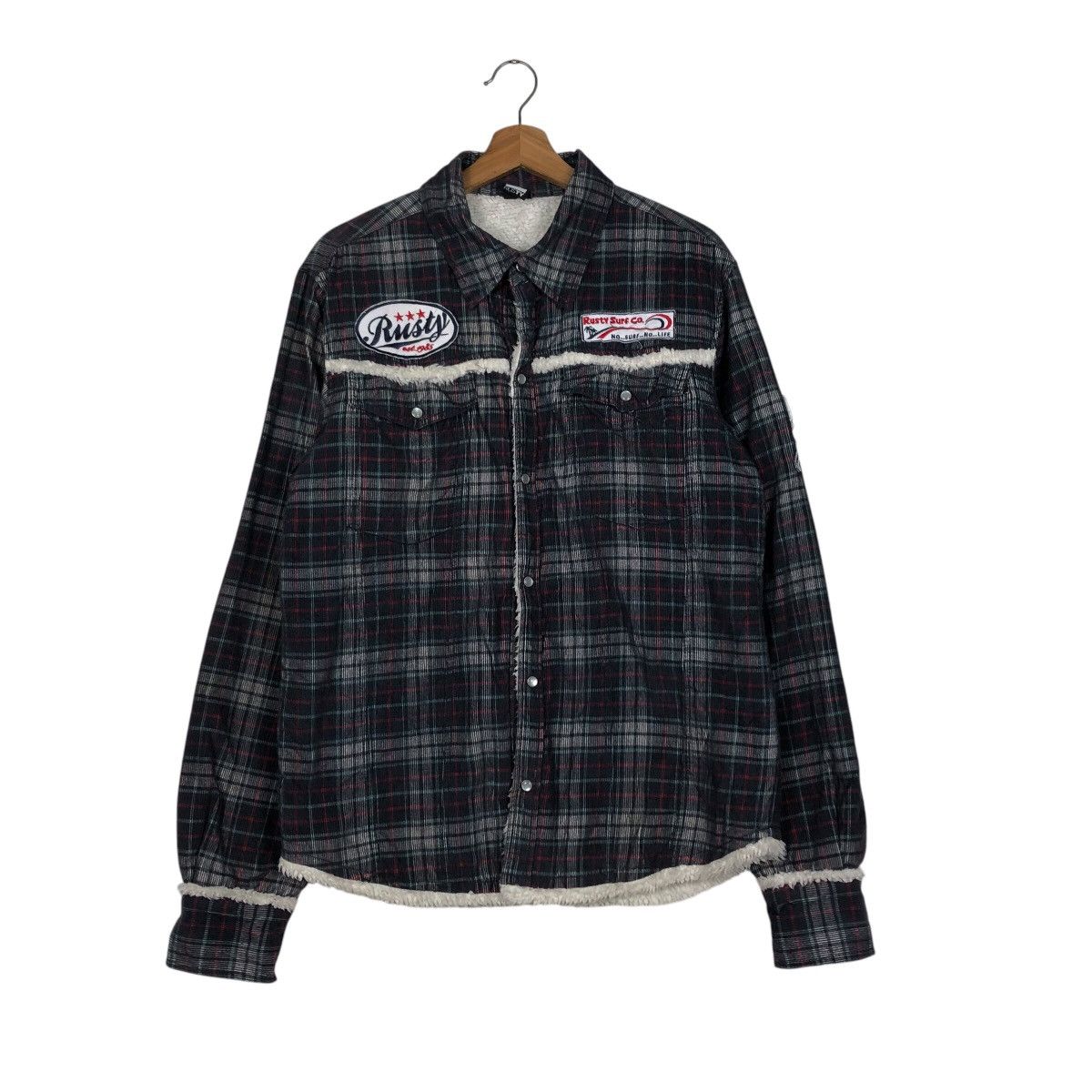 Japanese Brand 📌Rusty Surf Co. Flannel Shirt Jacket Sherpa Blanket Tartan Size US L / EU 52-54 / 3 - 2 Thumbnail