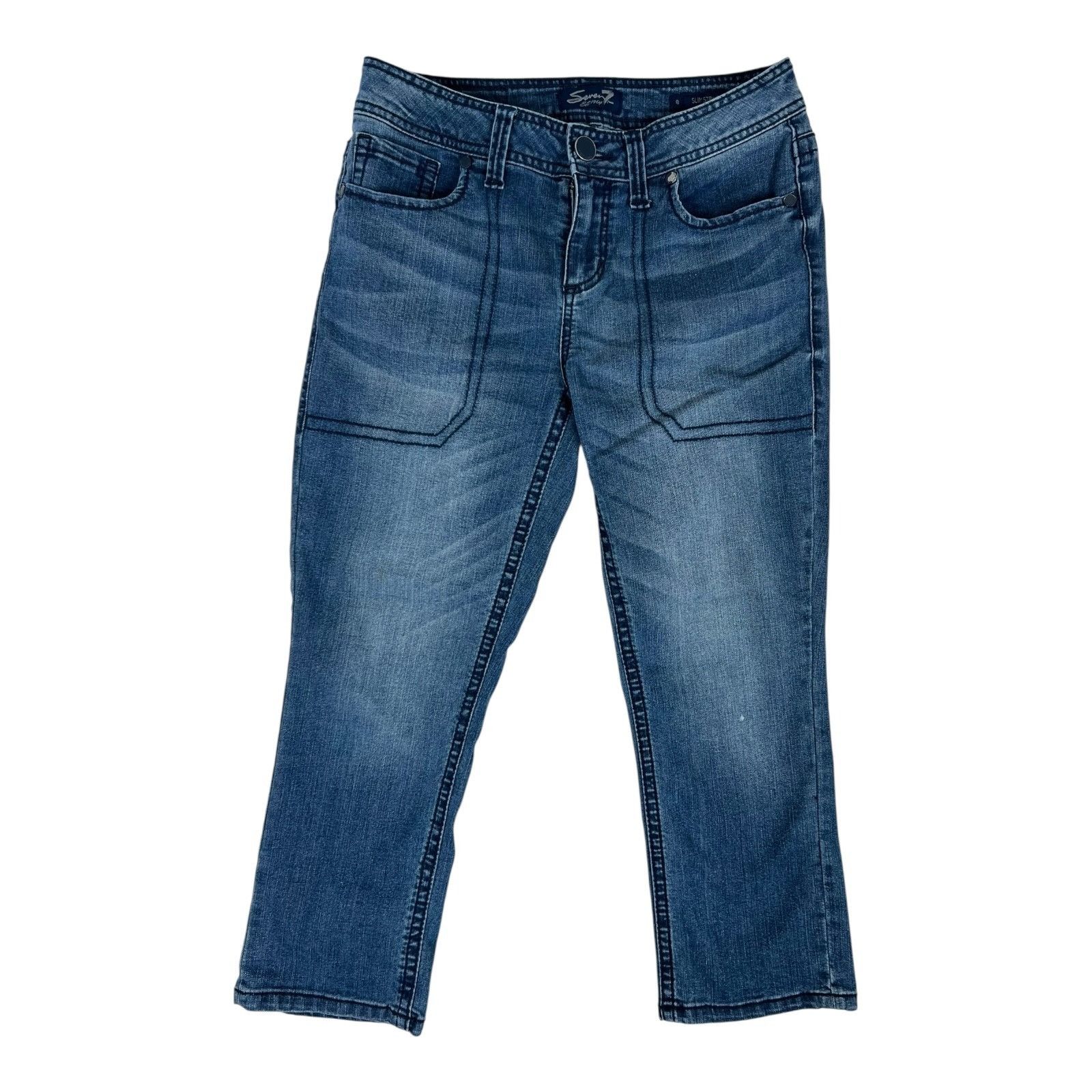 Seven 7 Seven7 Women Size 8 Medium Wash Mid Rise Slim Straight Cropp Size 30" / US 8 / IT 44 - 1 Thumbnail