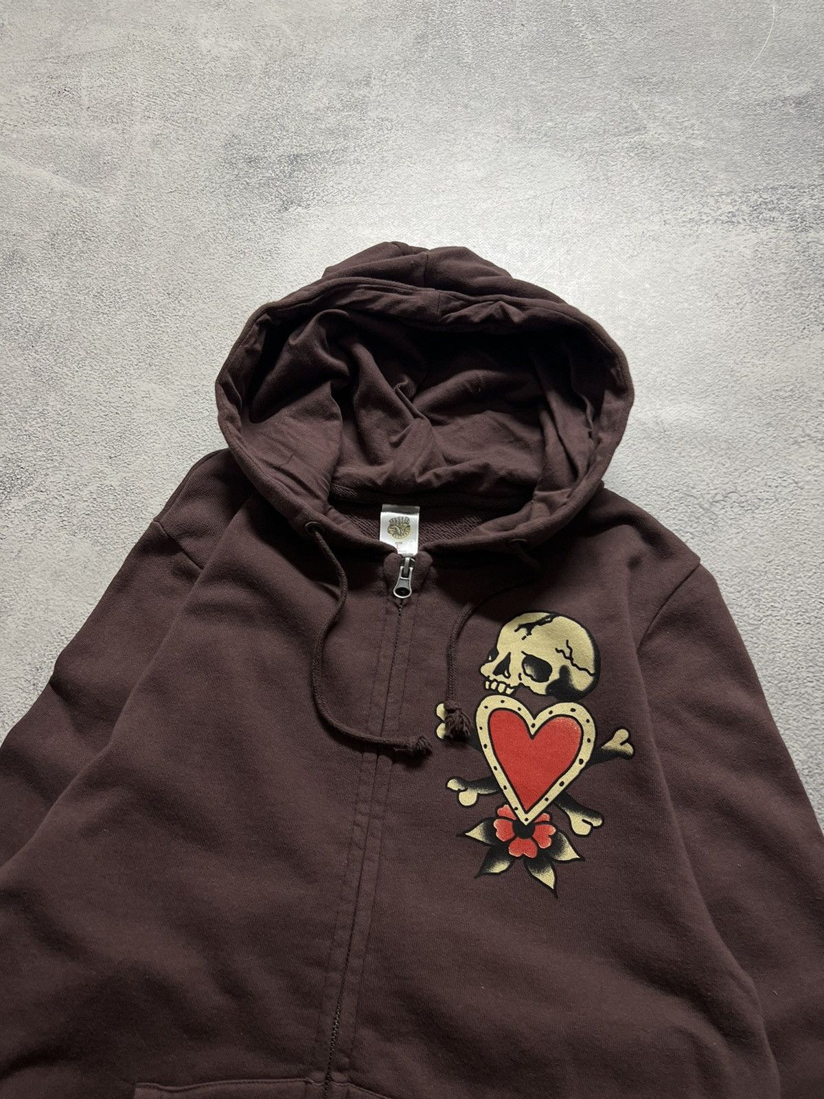 Ed Hardy Vintage Y2k Brown🤎 Ed Hardy Designs Skull Love Zip Hoode 00s Size L / US 10 / IT 46 - 2 Thumbnail