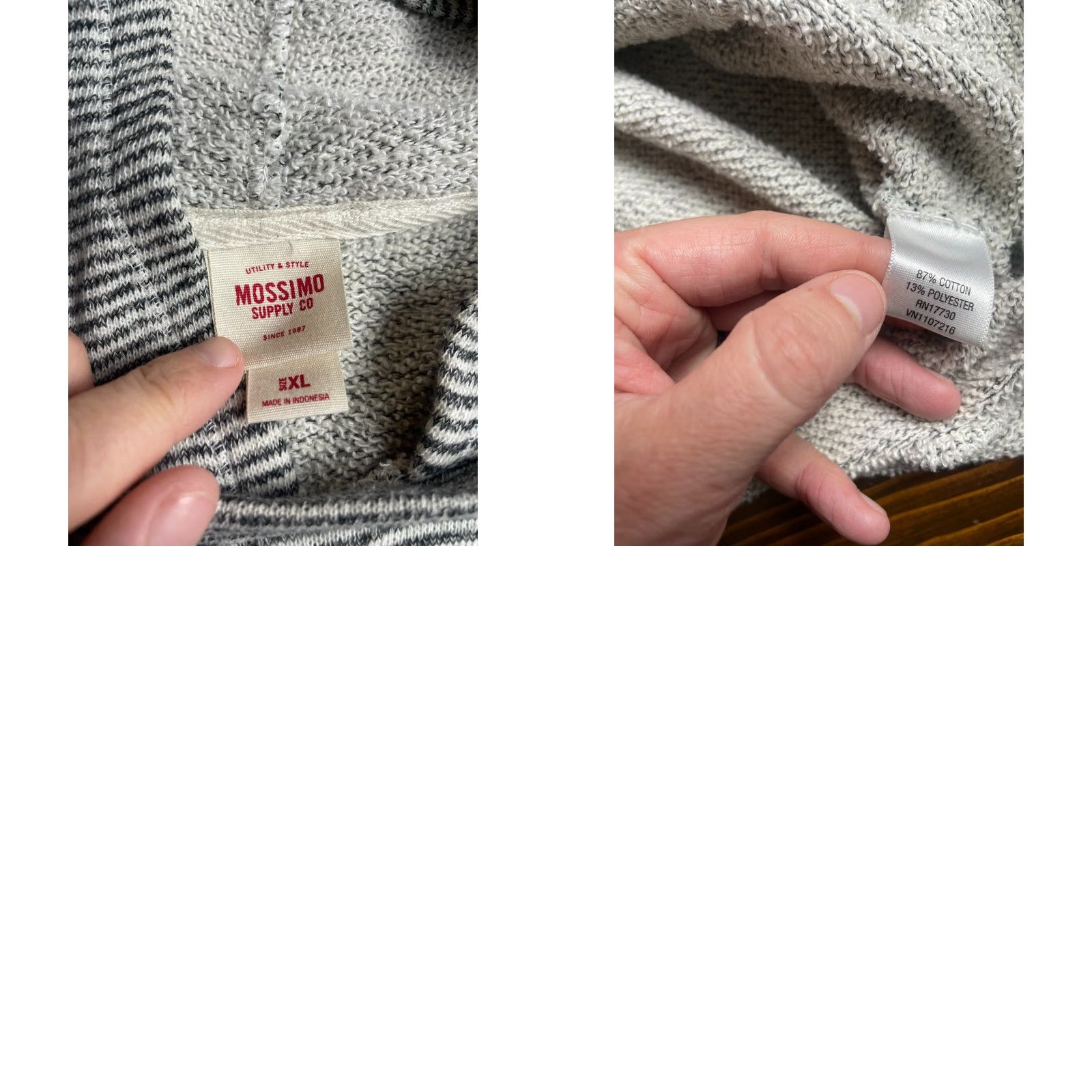 Mossimo Mossimo Hoodie, Women's XL, White Gray, Pullover, Terri Cloth, Sweater Size XL / US 12-14 / IT 48-50 - 8 Thumbnail