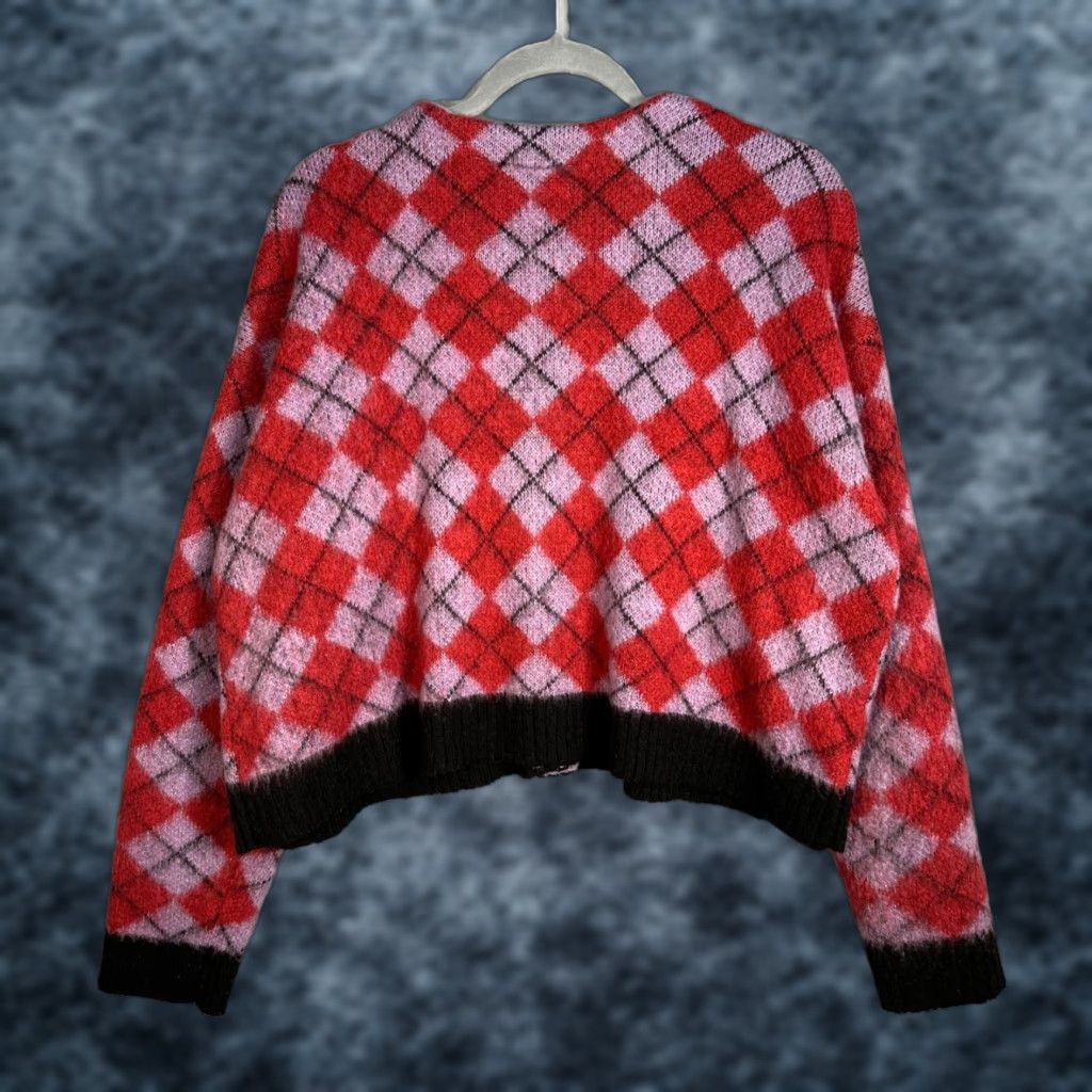 Vintage VINTAGE Ragged Jeans Cardigan Sweater Womens Large Red Purple Plaid Long Sleeve V-Neck Cropped Knit Size L / US 10 / IT 46 - 1 Thumbnail