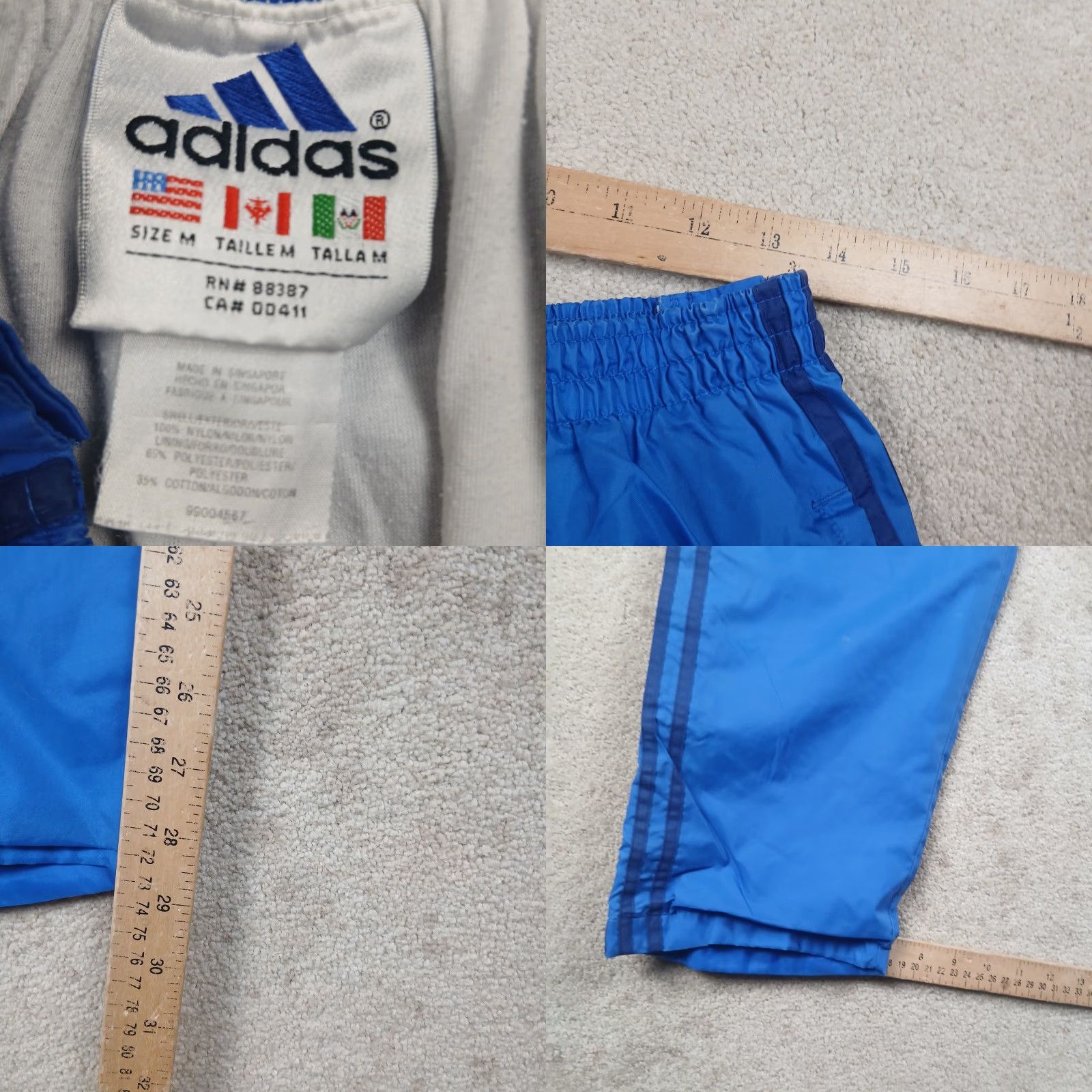 Adidas VINTAGE Adidas Break Away Pants Mens M Blue Lined 90s Soccer Gym Training Drawstring Elastic Waist Glanz Satin Nylon Straight RN 8837 00411 Size US 31 - 8 Thumbnail