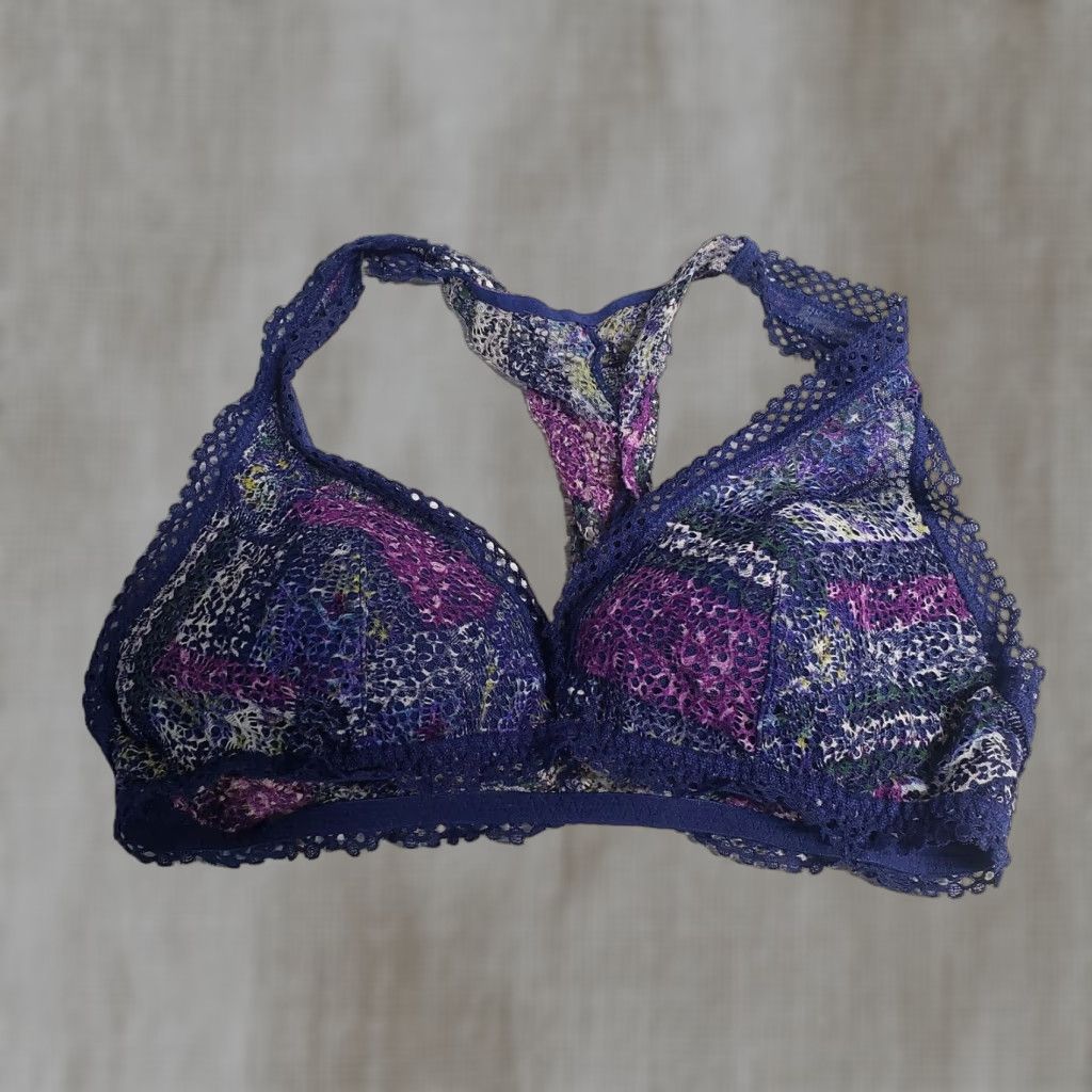 Victoria's Secret Victoria's Secret Bra Blue Purple Lace S Racer Back Adult Small Womens Bralette Lace Stretch Underwire Wireless 90s? Size ONE SIZE - 1 Thumbnail