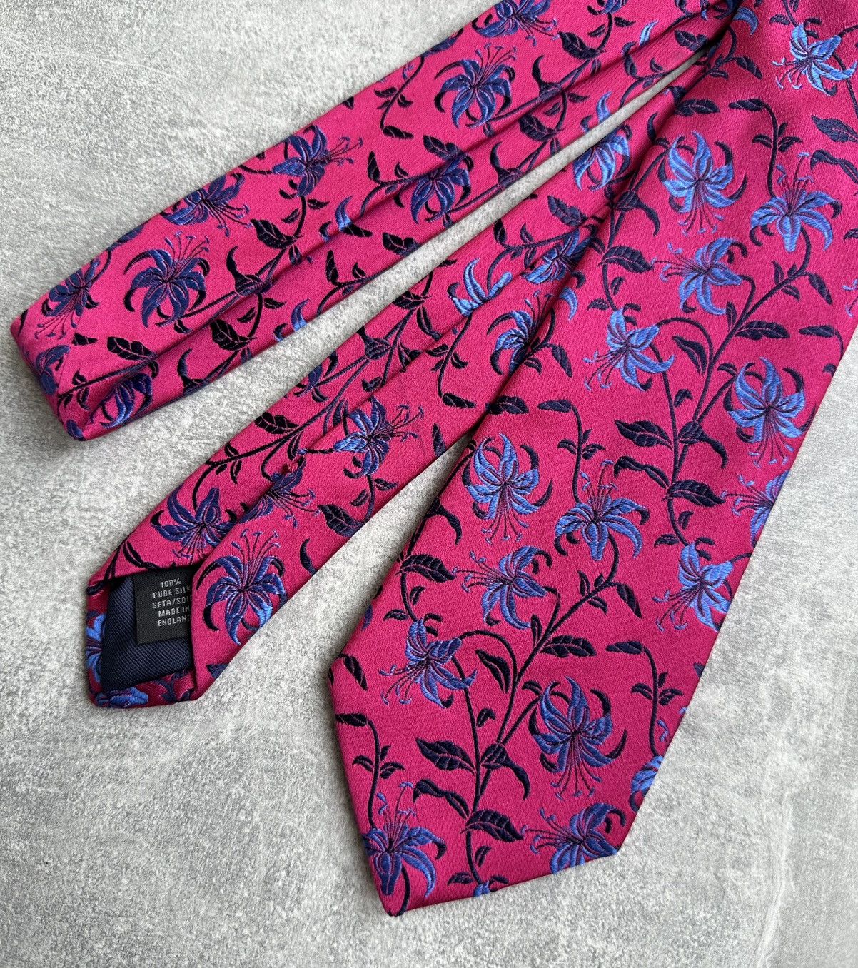 Duchamp Duchamp London Mens Silk Tie Pink Floral Pattern Handmade Size ONE SIZE - 2 Thumbnail