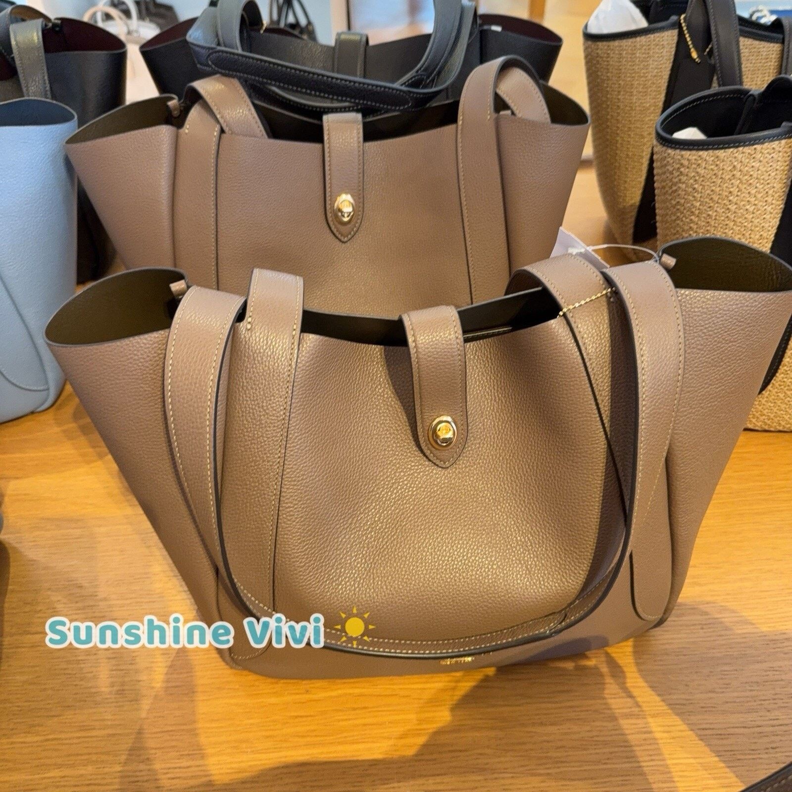 Coach NWT COACH Hadley Turnlock Tote Bag Leather CAL17 Dark Stone Size ONE SIZE - 1 Thumbnail