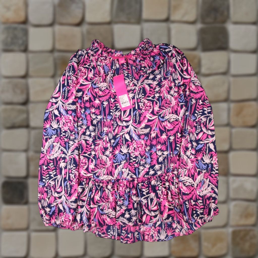 Lilly Pulitzer Lilly Pulitzer Savanna Top Womens 2XS Pink Floral Blouse Crew Neck Pullover Long Sleeve New Size XXS / US 00 / IT 34 - 1 Thumbnail