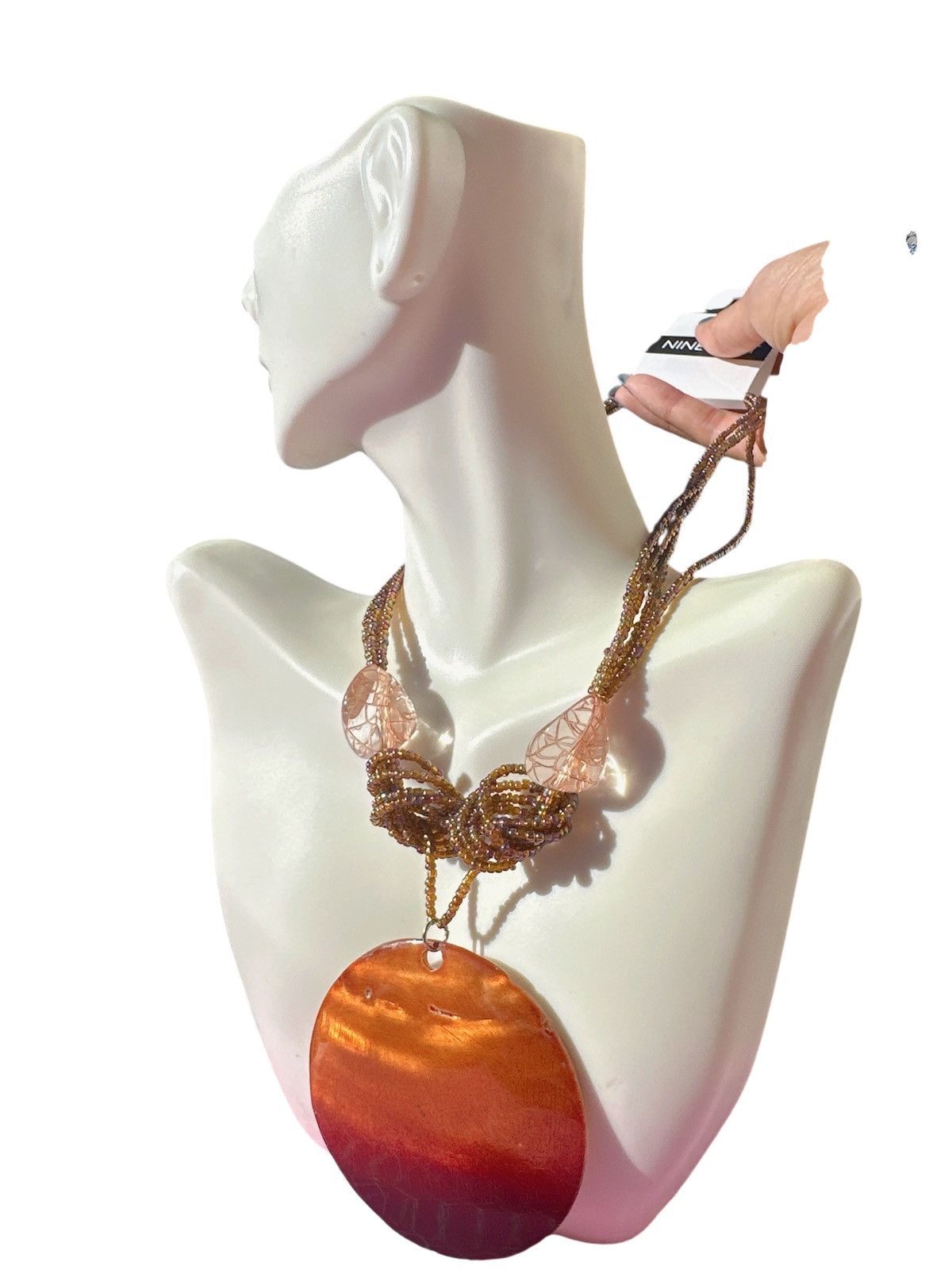 Nine West Nine West beaded real natural shell pendant necklace orange Size ONE SIZE - 1 Thumbnail
