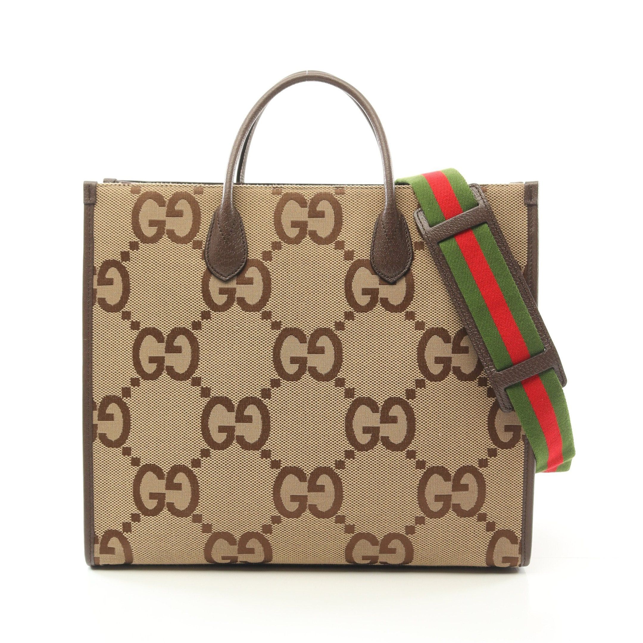Gucci Gucci Jumbo Gg Handbag Tote Bag Canvas Leather Beige Dark Brown Size ONE SIZE - 1 Thumbnail