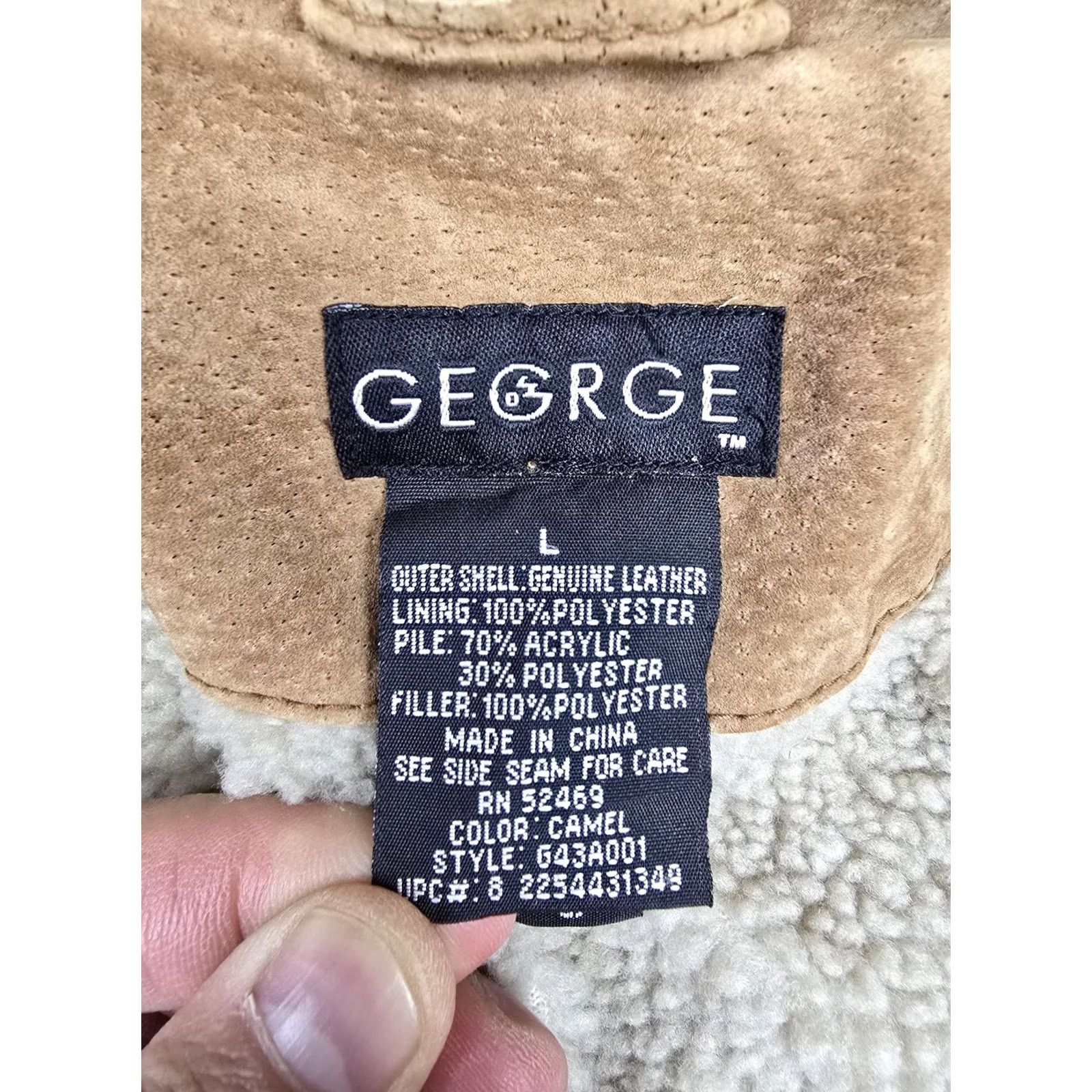 George George Leather Jacket - Large Mens Camel Sherpa Zip Front Coat Size US L / EU 52-54 / 3 - 7 Thumbnail