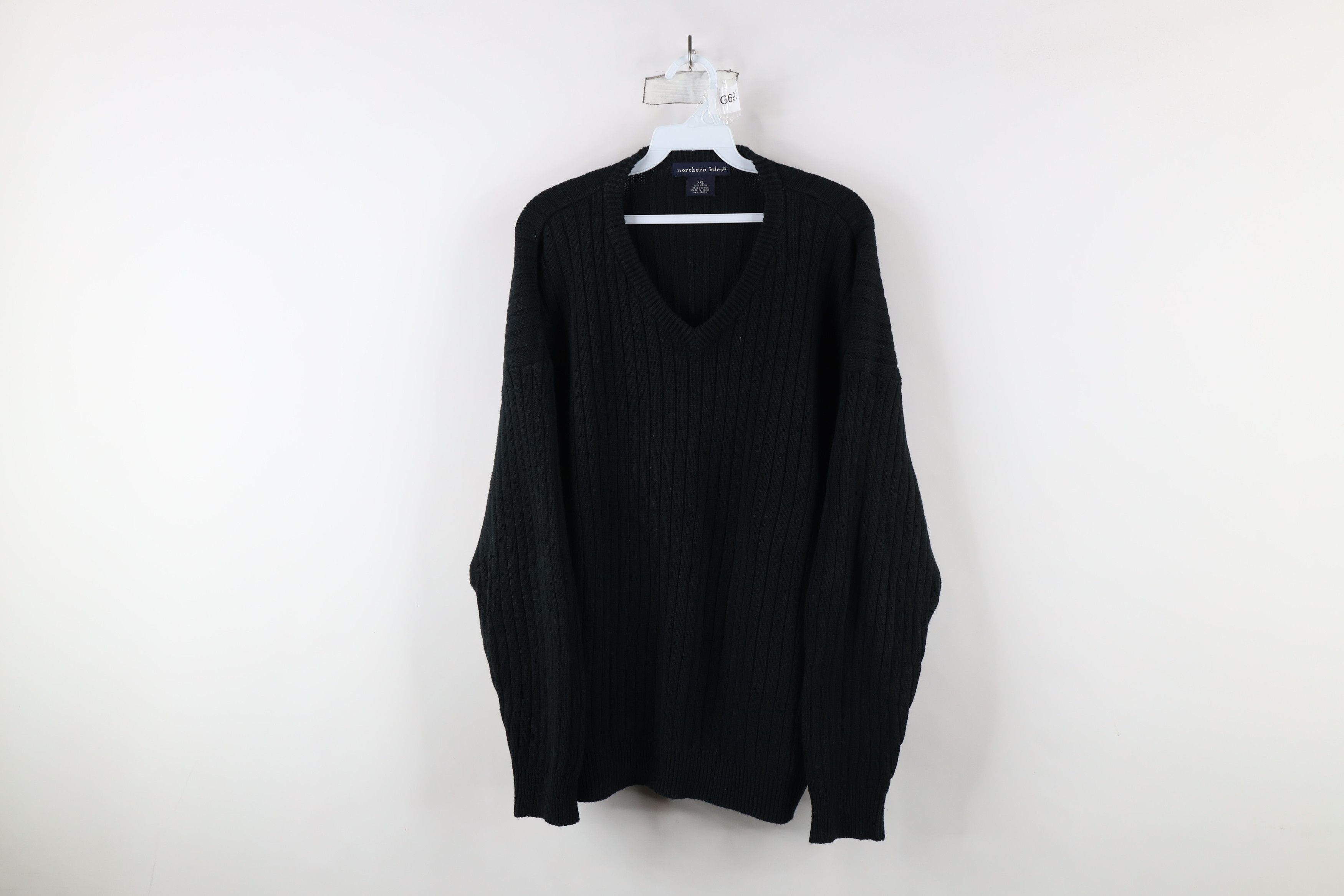 Vintage Vintage 90s Streetwear Ribbed Knit V-Neck Sweater Black Size US XXL / EU 58 / 5 - 1 Thumbnail