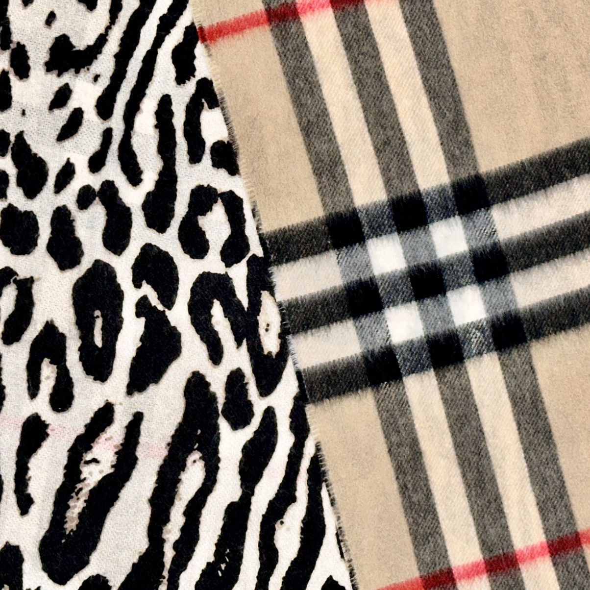 Burberry BURBERRY CASHMERE GIANT CHECK LEOPARD REVERSIBLE SCARF Size ONE SIZE - 2 Thumbnail