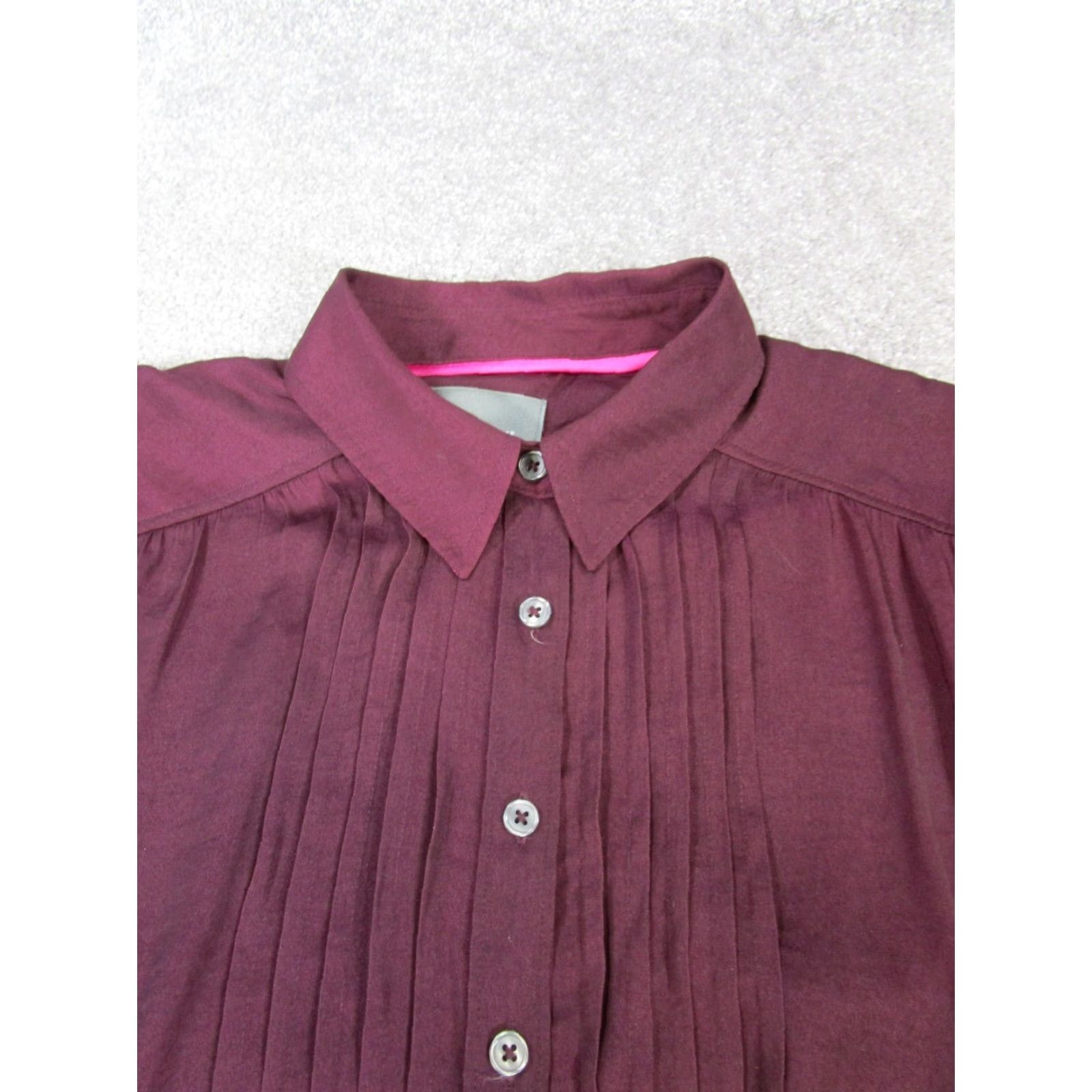 Anthropologie VINTAGE Anthropologie Shirt Womens Small Burgundy Button-Up - Collared Long Sleeve, Solid Red, Polyester, Regular Fit - Size S Mens Womens Girls Boys? Size S / US 4 / IT 40 - 2 Thumbnail